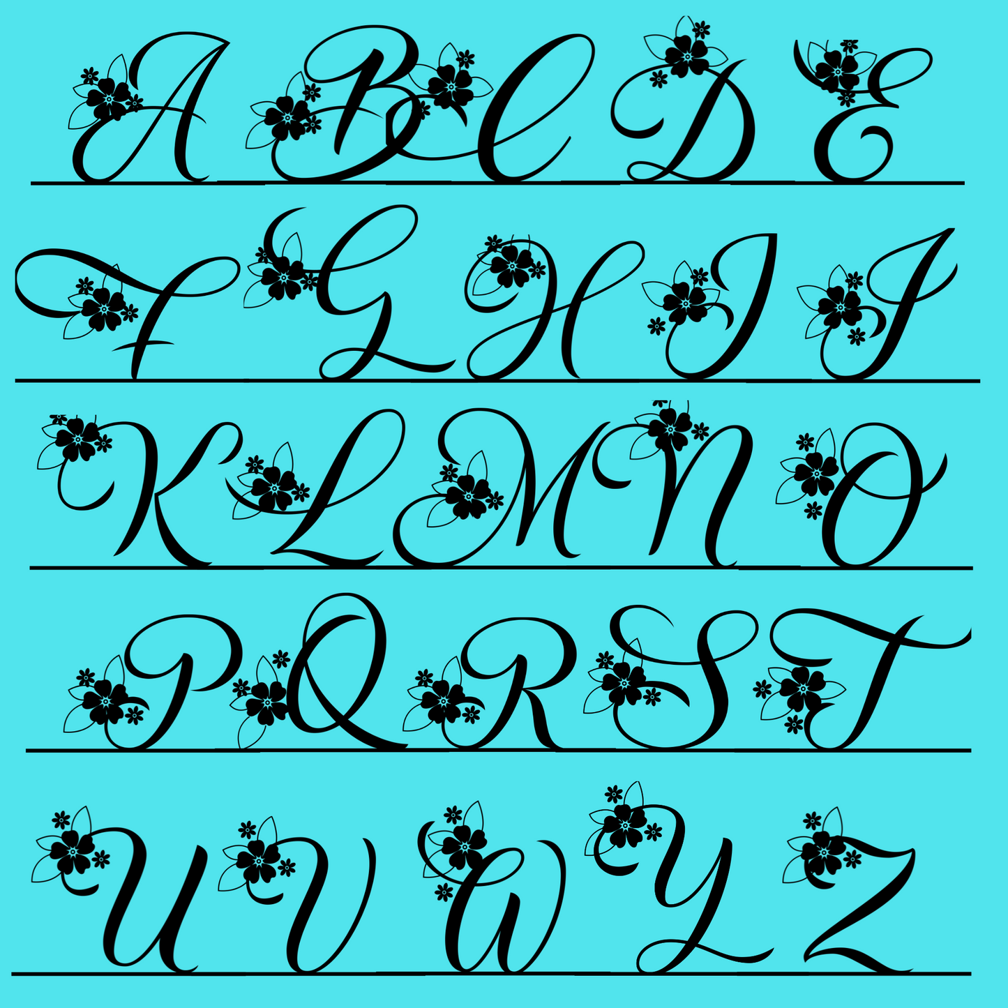 Personalized Floral Monogram Metal Sign letter chart