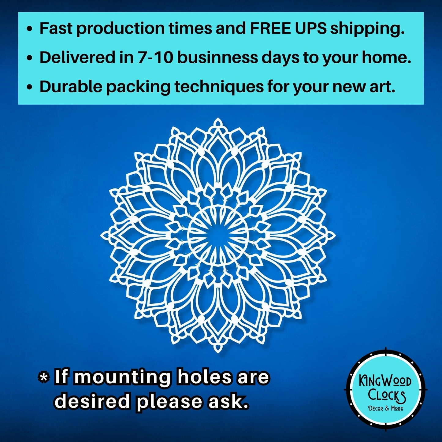Lotus Flower Mandala Metal Wall Art has fast and free shipping in 7-10 business days