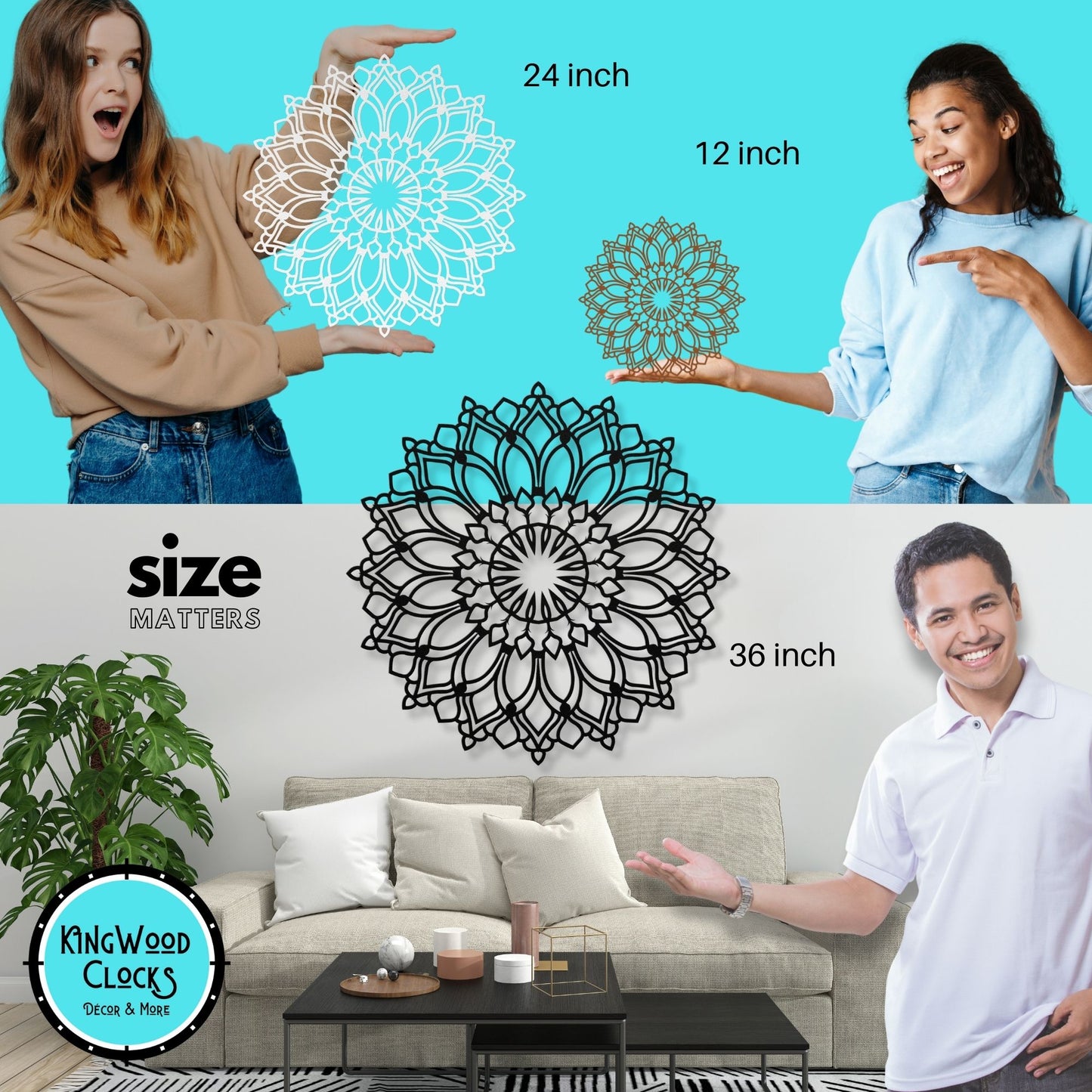 Lotus Flower Mandala Metal Wall Art size infographic