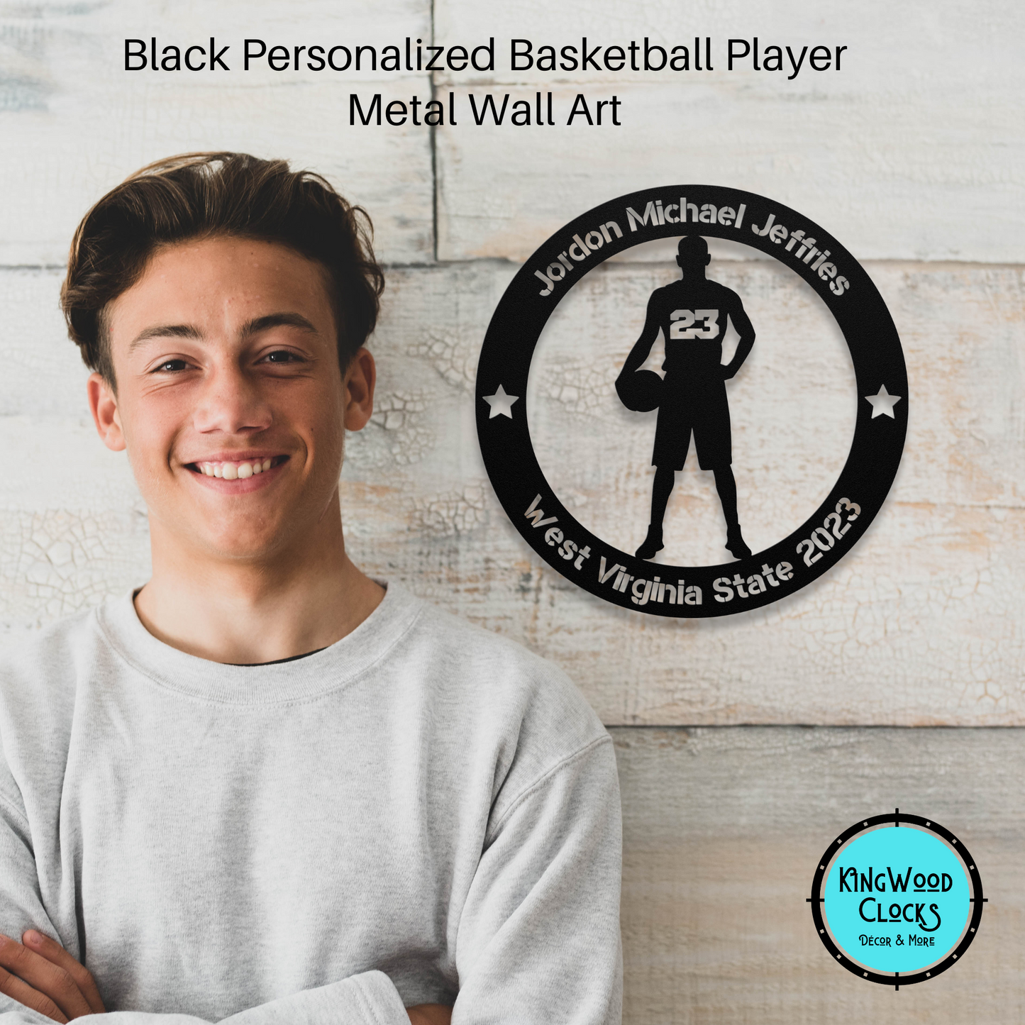Personalized Basketball Player Metal Wall Art, Boys Bedroom Decor, Mens Sports Award, School Sports Athlete Trophy, Round All Star Plaque