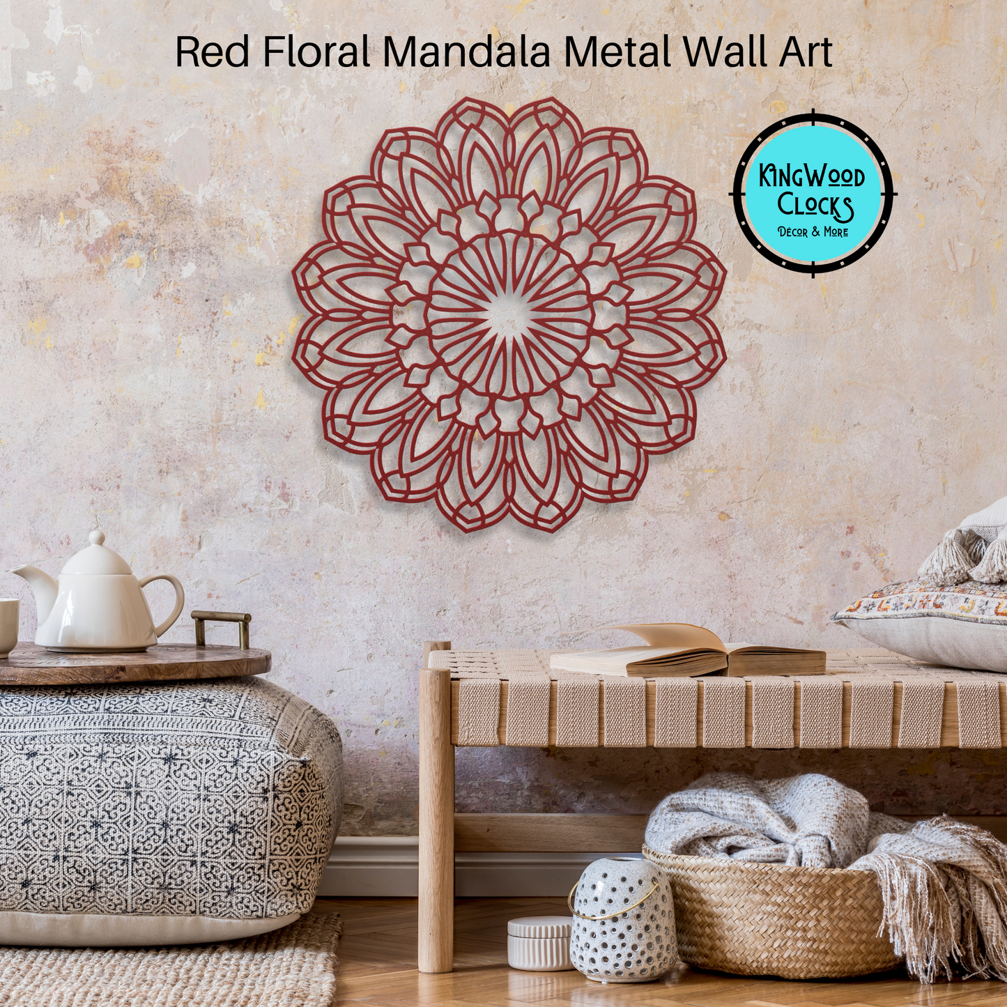 Floral Mandala Metal Wall Art, Large Living Room Wall Art, Bohemian Flower Wall Hanging Decor, Housewarming Gift Idea, Yoga Meditation Space