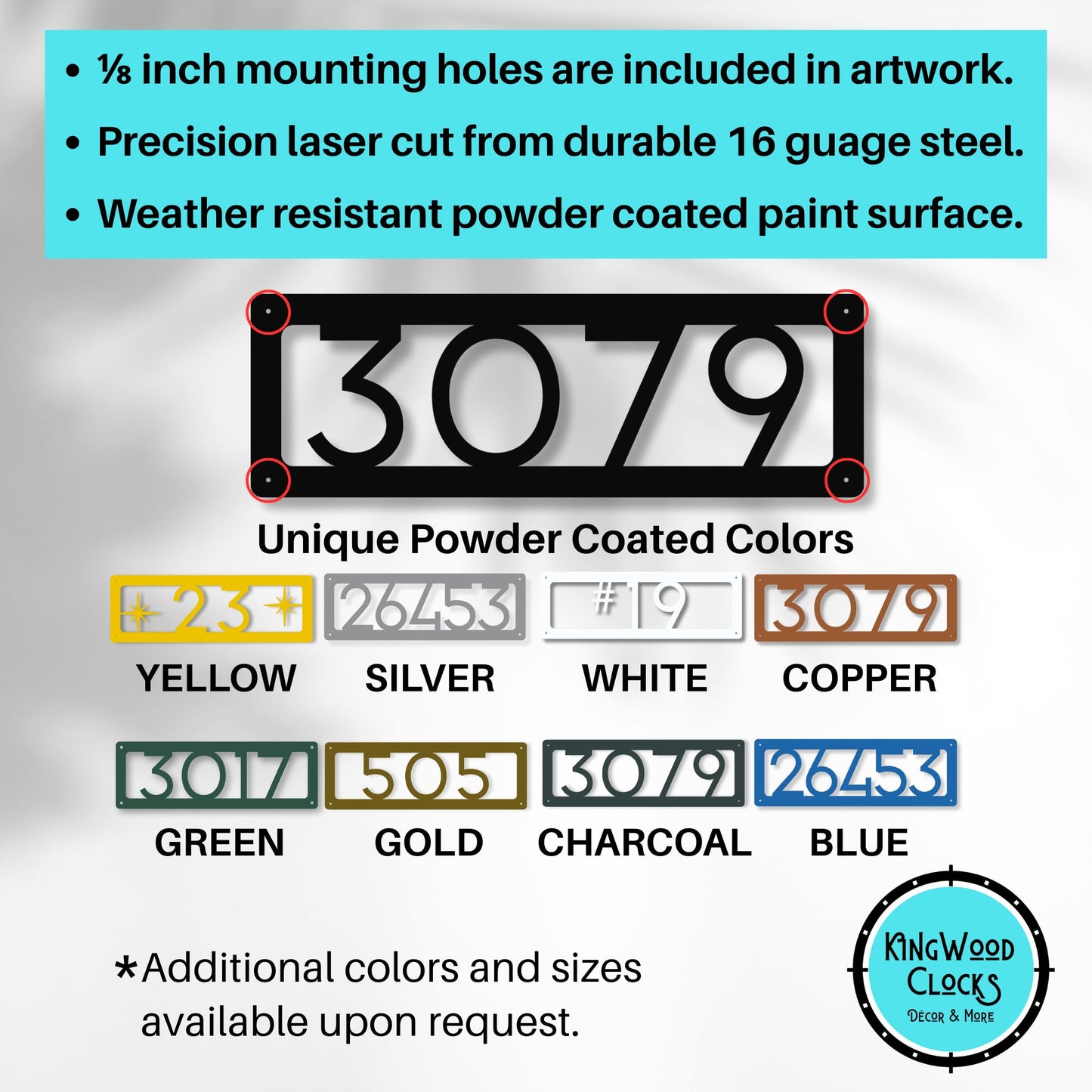 Horizontal Number Address Sign, Open Style showing 1/8 inch mounting holes in design