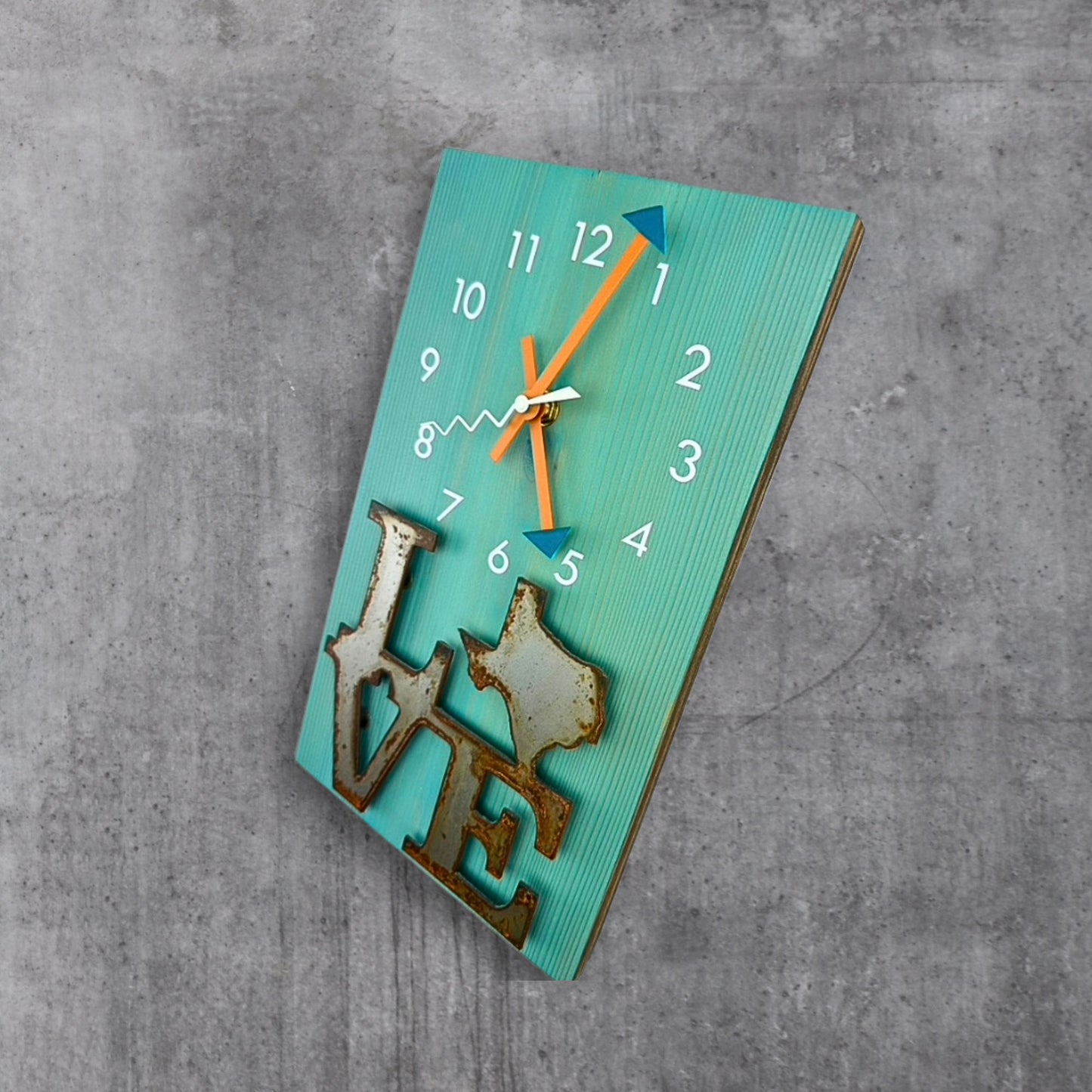 Blue Wall Clock "Texas Love", Cedar Wooden Plank Wall Art, Rustic Handmade Art, Coastal Cottage Beach House Decor, Fifth Anniversary Gift