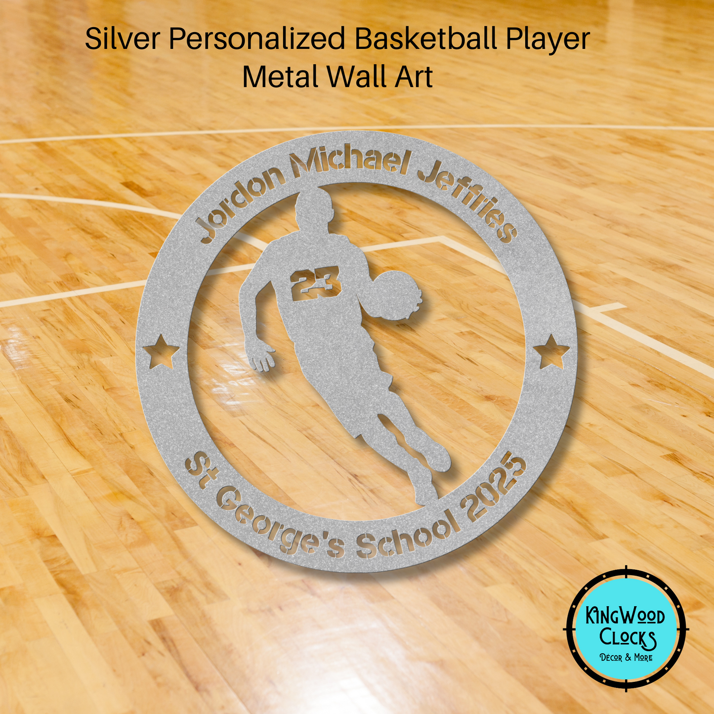 Personalized Basketball Player Metal Wall Art, Boys Bedroom Decor, Mens Sports Award, School Sports Athlete Trophy, Round All Star Plaque