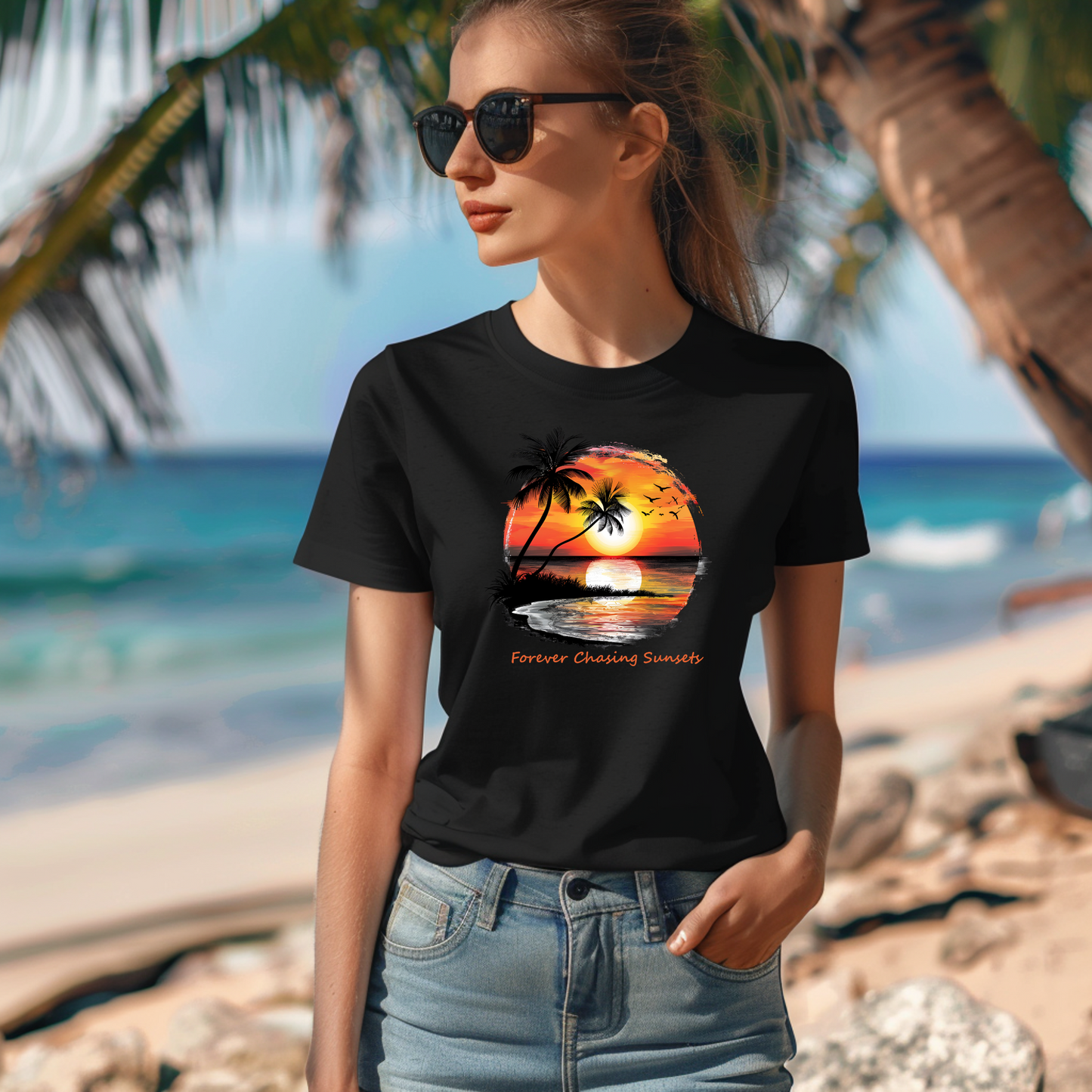 Chasing Sunsets T-shirt, Unisex, Beachy Summertime Vibes, Orange Sunset Rays, Matching Family Tees, Twin Girls Vacation Outfit, Gift For Her