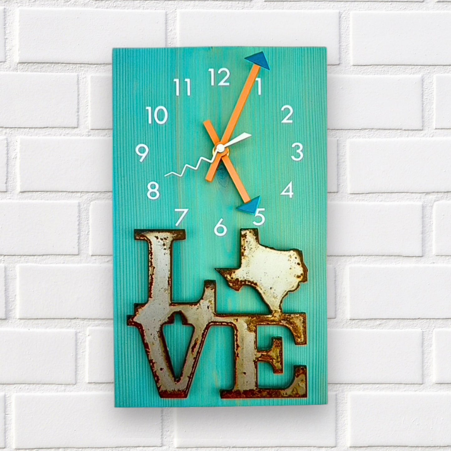 Blue Wall Clock "Texas Love", Cedar Wooden Plank Wall Art, Rustic Handmade Art, Coastal Cottage Beach House Decor, Fifth Anniversary Gift