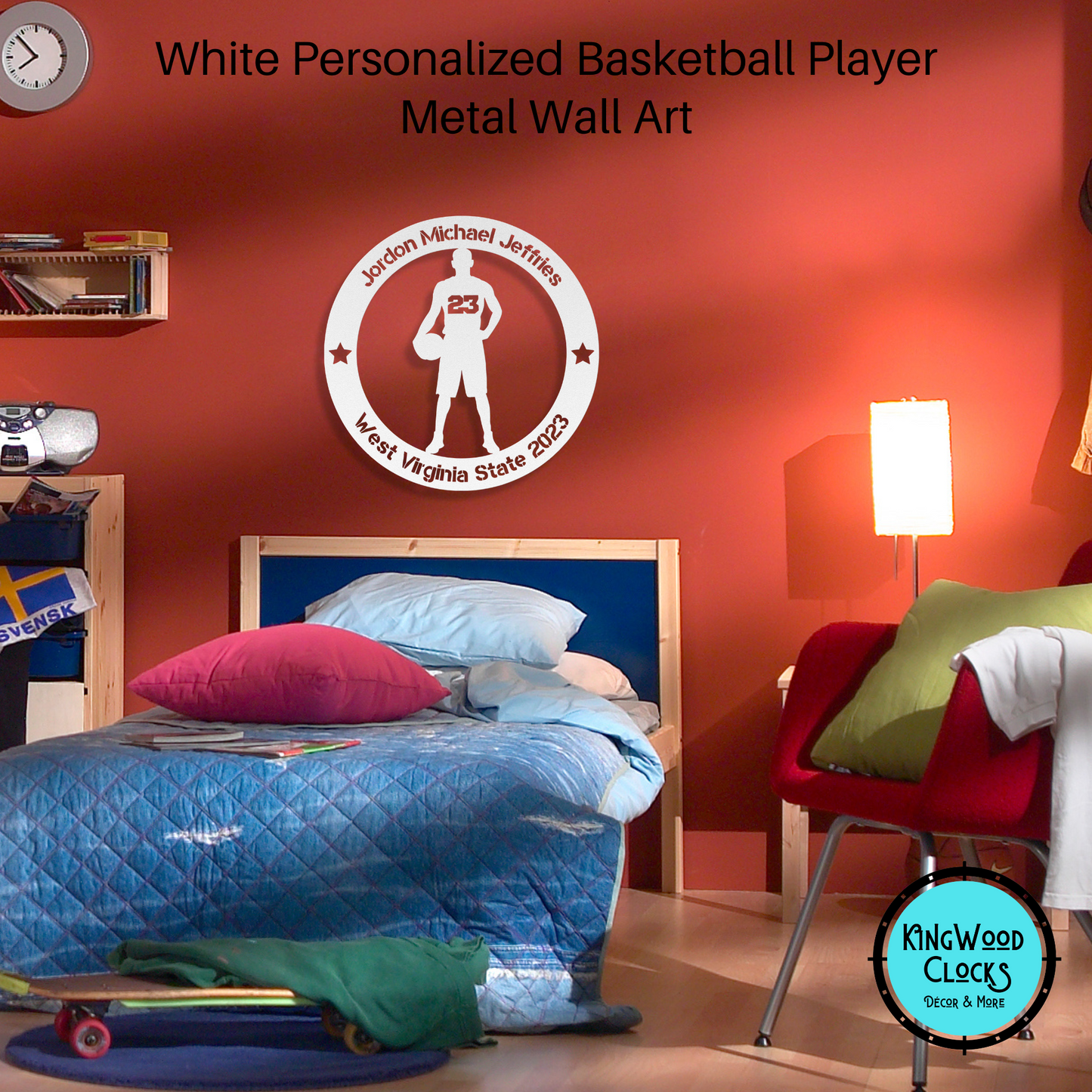 Personalized Basketball Player Metal Wall Art, Boys Bedroom Decor, Mens Sports Award, School Sports Athlete Trophy, Round All Star Plaque