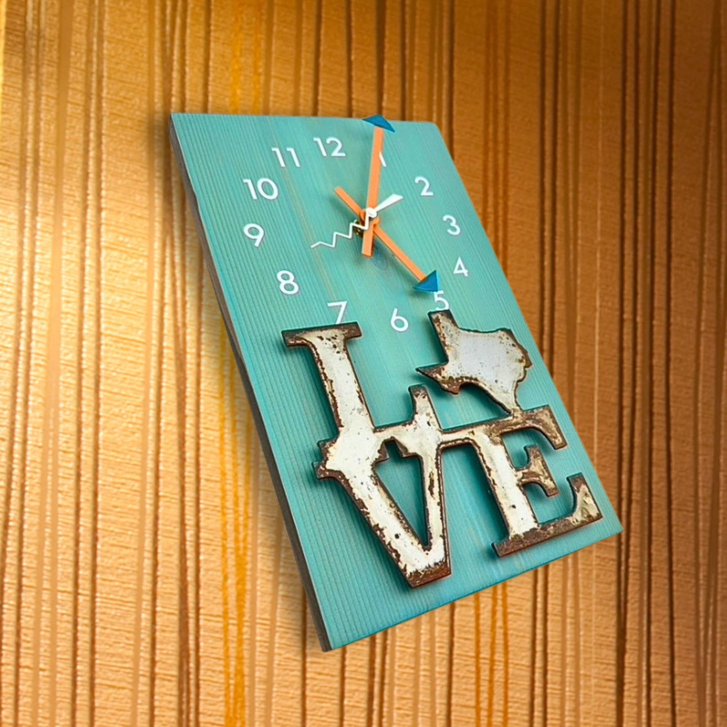 Blue Wall Clock "Texas Love", Cedar Wooden Plank Wall Art, Rustic Handmade Art, Coastal Cottage Beach House Decor, Fifth Anniversary Gift
