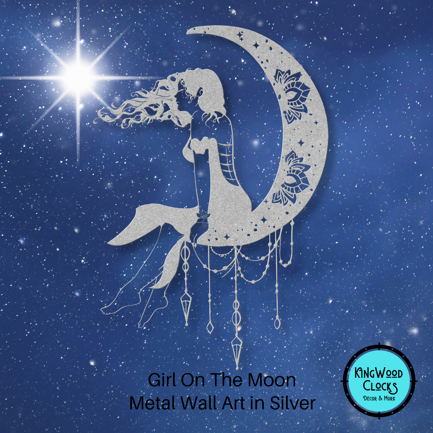 Girl On The Moon Metal Wall Art, Crescent Moon Phases Decor for Girls Bedroom, Mystical Dream Catcher Gift for Her, Dark Academia Mandala