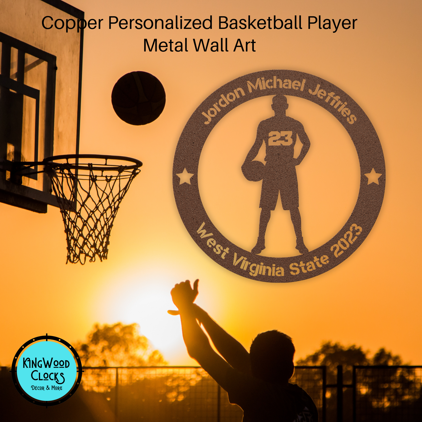 Personalized Basketball Player Metal Wall Art, Boys Bedroom Decor, Mens Sports Award, School Sports Athlete Trophy, Round All Star Plaque