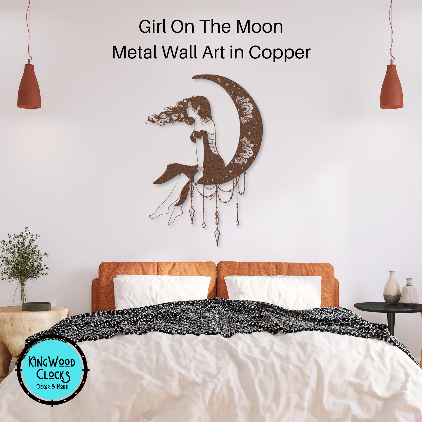Girl On The Moon Metal Wall Art, Crescent Moon Phases Decor for Girls Bedroom, Mystical Dream Catcher Gift for Her, Dark Academia Mandala