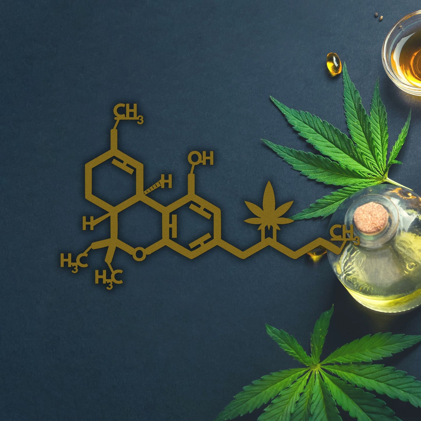 Marijuana Molecule Metal Wall Art, Cannabis Smoke Room Decor