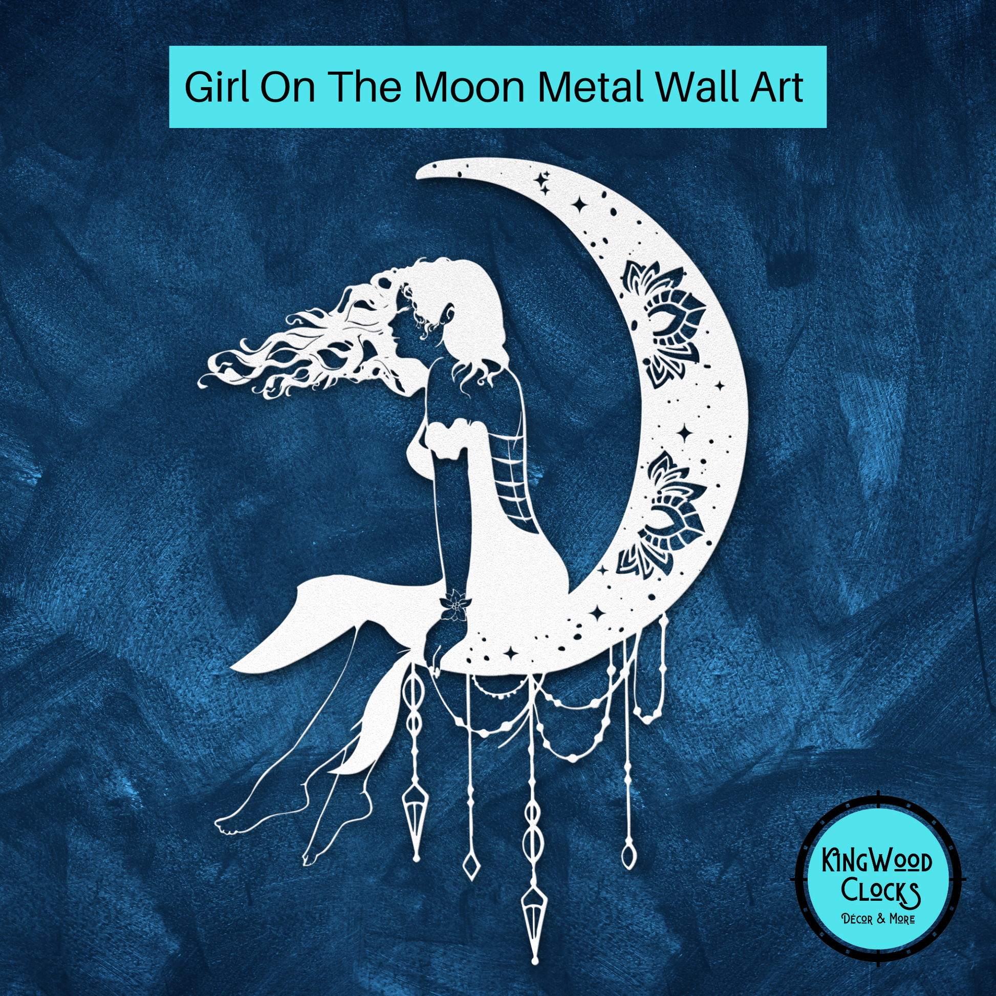 Girl On The Moon Metal Wall Art, Crescent Moon Phases Decor for Girls Bedroom, Mystical Dream Catcher Gift for Her, Dark Academia Mandala