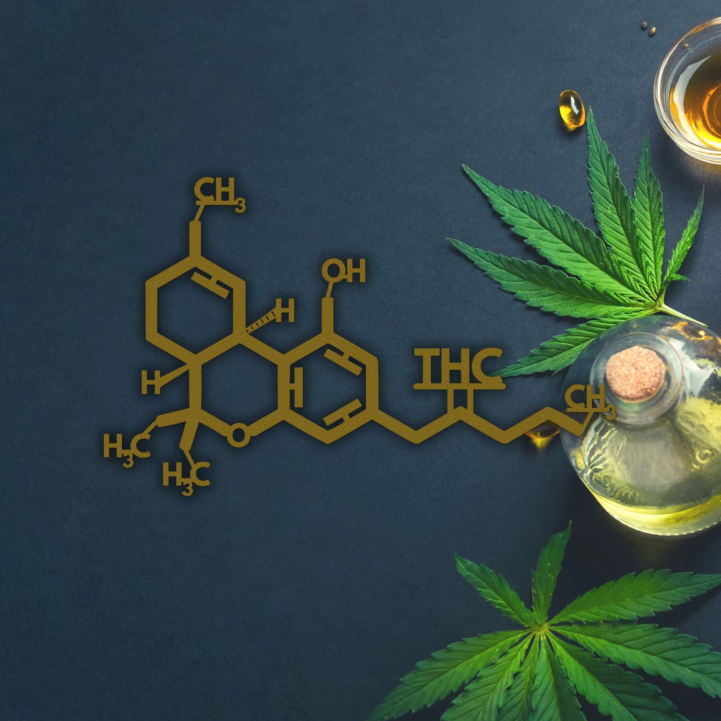 Marijuana Molecule Metal Wall Art, Cannabis Smoke Room Decor