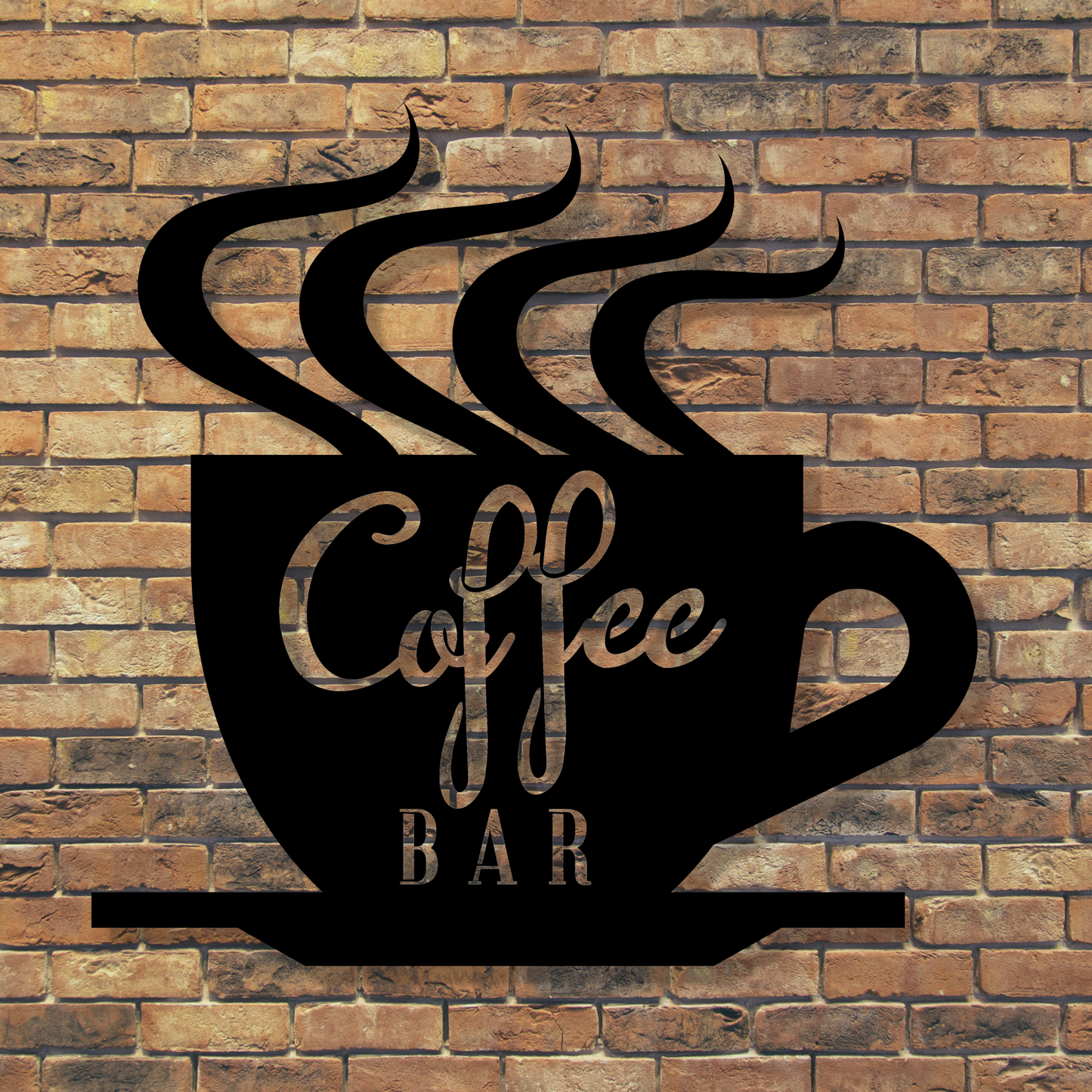 Coffee Bar Metal Wall Art outside on wall