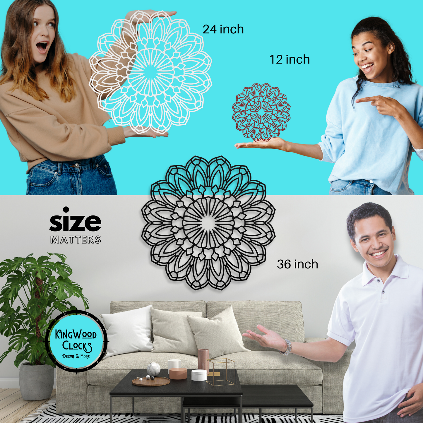 Floral Mandala Metal Wall Art, Large Living Room Wall Art, Bohemian Flower Wall Hanging Decor, Housewarming Gift Idea, Yoga Meditation Space size chart
