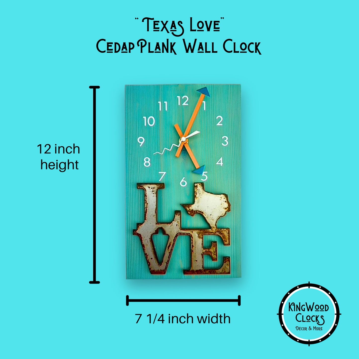 Blue Wall Clock "Texas Love", Cedar Wooden Plank Wall Art, Rustic Handmade Art, Coastal Cottage Beach House Decor, Fifth Anniversary Gift