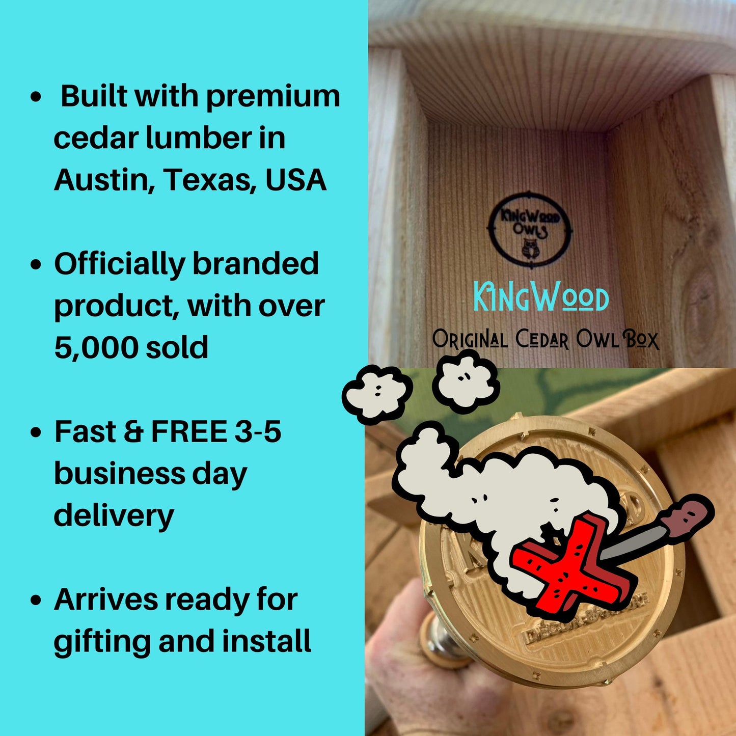 Kingwood original owl house box is built from premium cedar wood, officially branded, ships fast and free, arriving ready for gifting and install