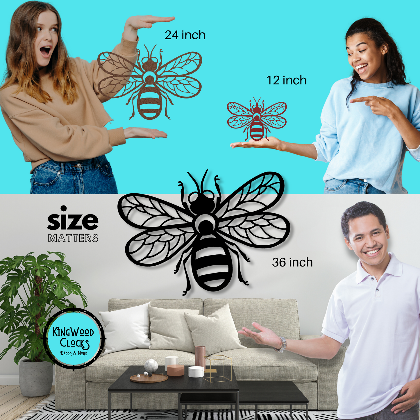 Honey Bee Metal Wall Art, Outdoor Garden Beehive Decor, Outside Fence Hanging Artwork, Honey Bee lover, Bug Art, Kids Bedroom Decor Ideas size chart