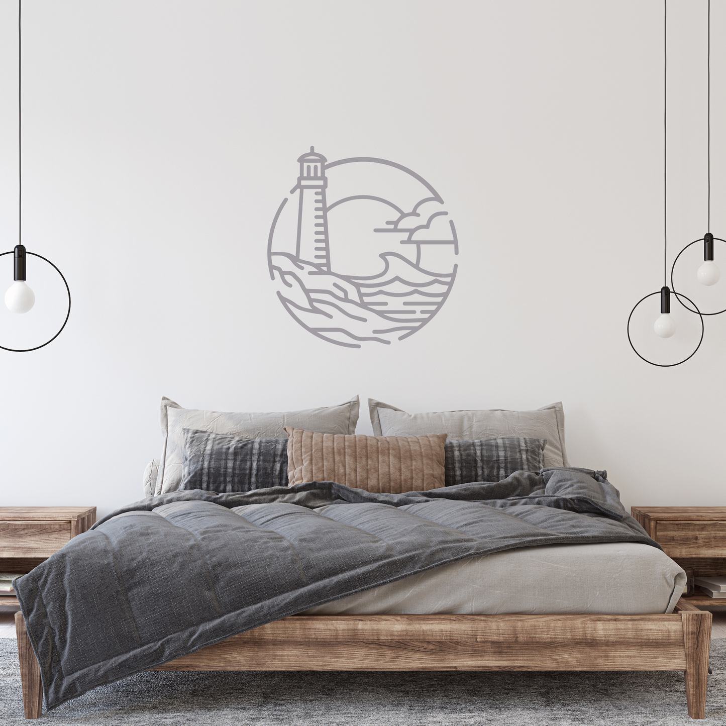 Ocean Lighthouse Metal Wall Art, Minimalist Nautical Home Decor Wall Hanging Artwork, Gifts For Lighthouse Collector, Sunset Ocean Wave Art