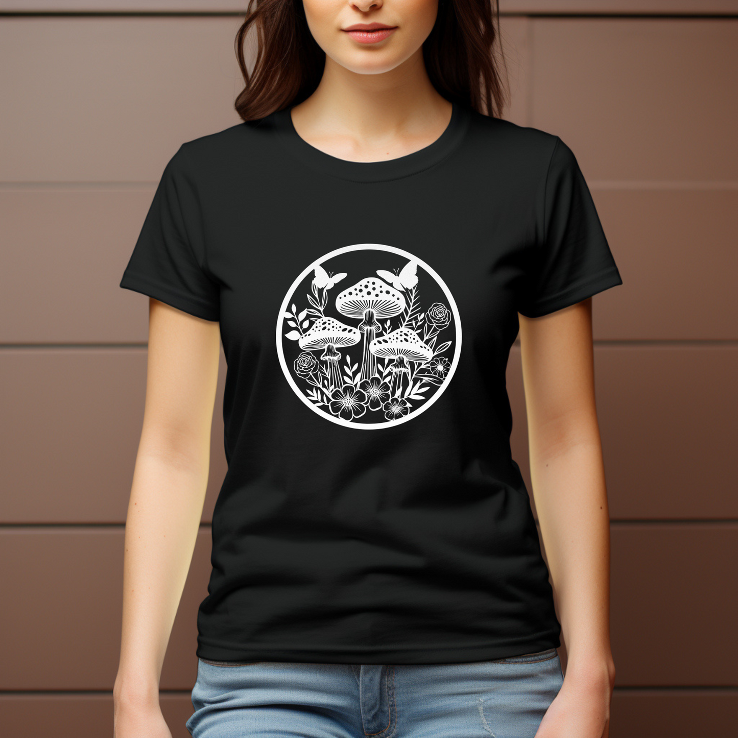 Mushroom Garden T-Shirt black on girl