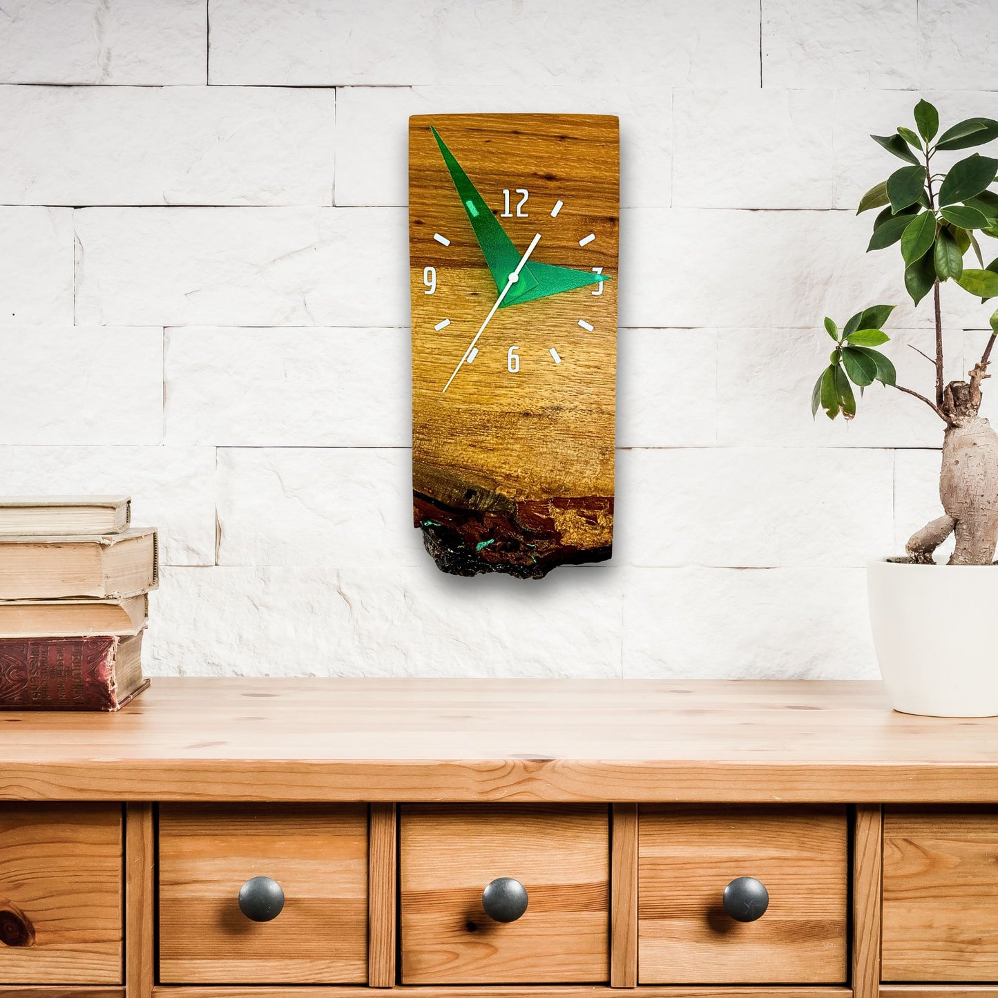 Unique Wooden Wall Decor Clock "Transparency", Live Edge Texas Pecan Slab, Eco Friendly Gifts, Epoxy Resin Art Clock For Office, Burl Wood