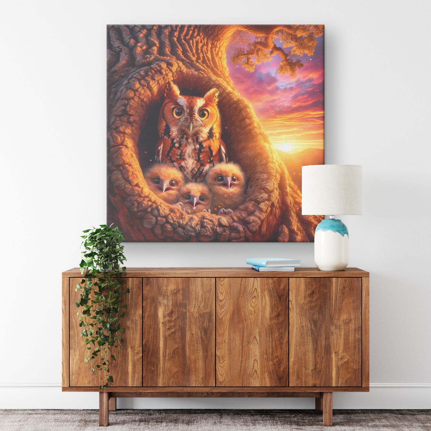 Red Morph Screech Owls Canvas Wrapped Wall Art