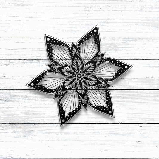Starburst Flower Mandala Metal Wall Art on wood wall