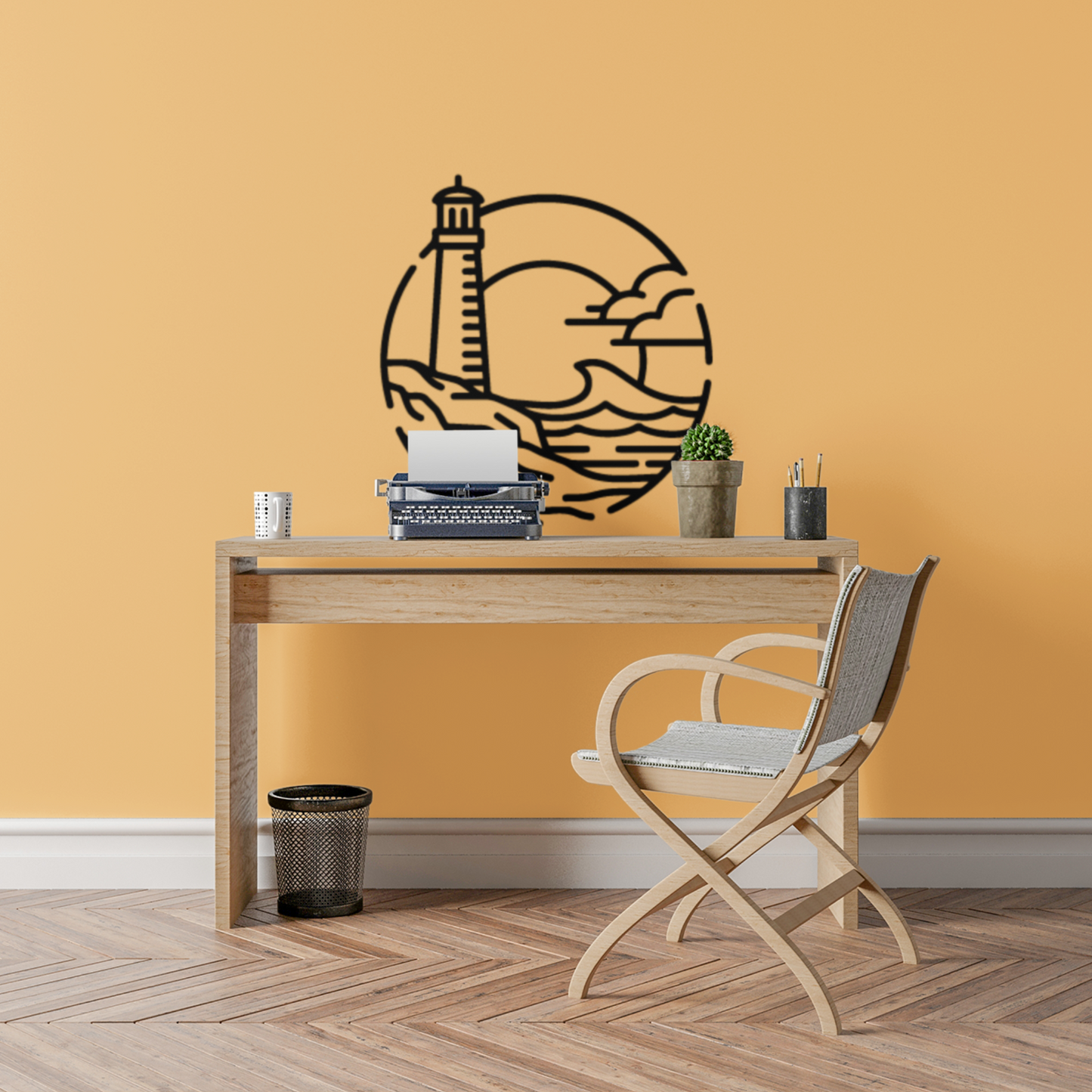 Ocean Lighthouse Metal Wall Art, Minimalist Nautical Home Decor Wall Hanging Artwork, Gifts For Lighthouse Collector, Sunset Ocean Wave Art