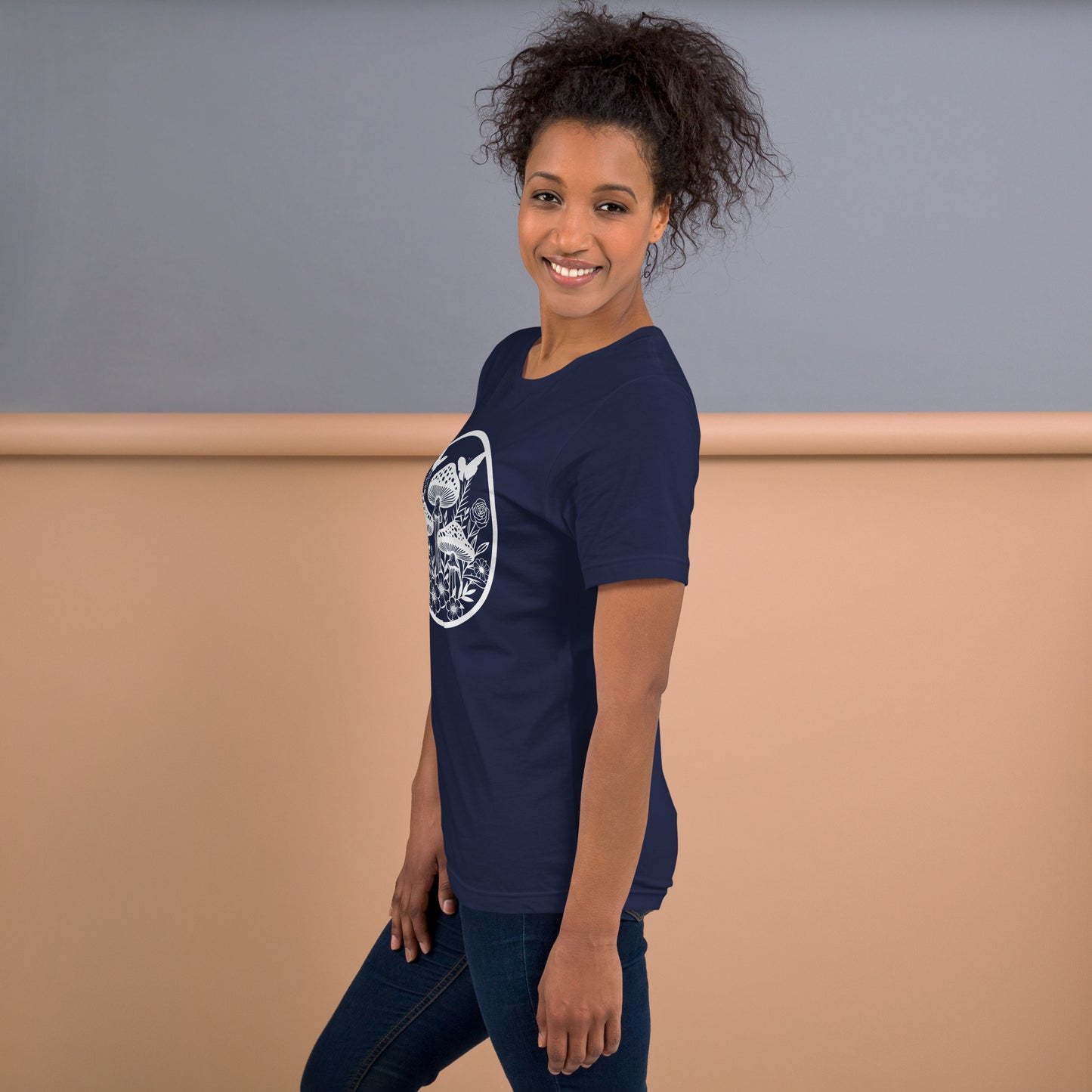 Mushroom Garden T-Shirt navy blue on girl