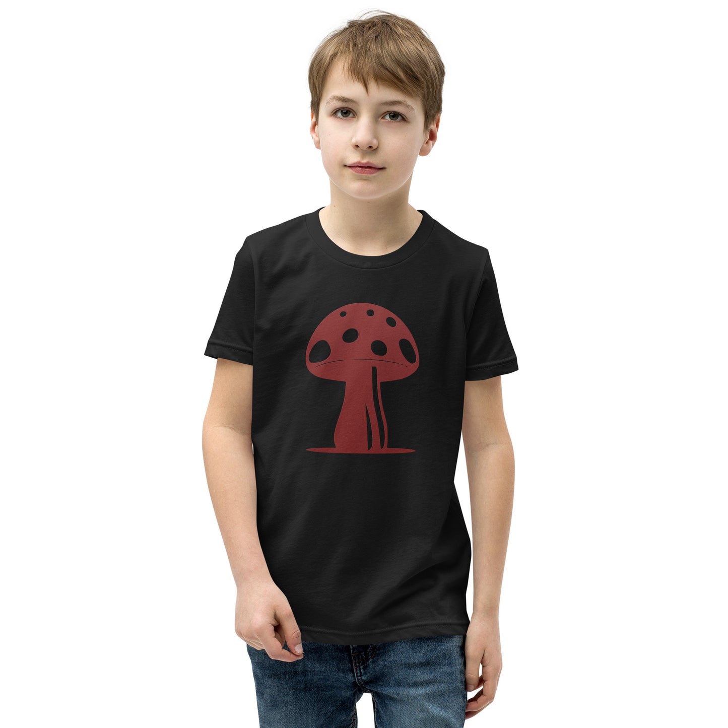 My Mushroom T-Shirt, Unisex Youth Size, Matching Family Apparel, Nature Theme Girls Outfits, Twin Mom & Daughter Clothing, Retro Garden Tee boy in black