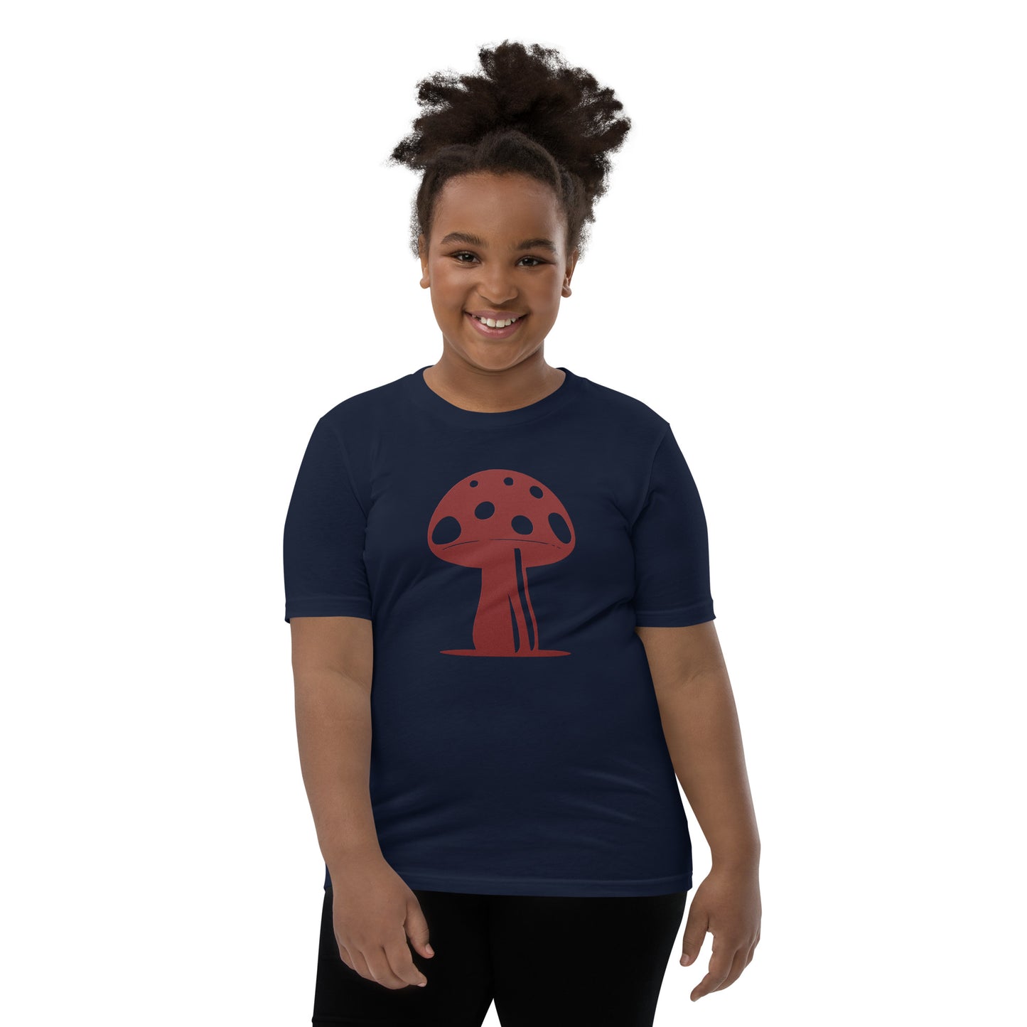 My Mushroom T-Shirt, Unisex Youth Size, Matching Family Apparel, Nature Theme Girls Outfits, Twin Mom & Daughter Clothing, Retro Garden Tee girl in blue