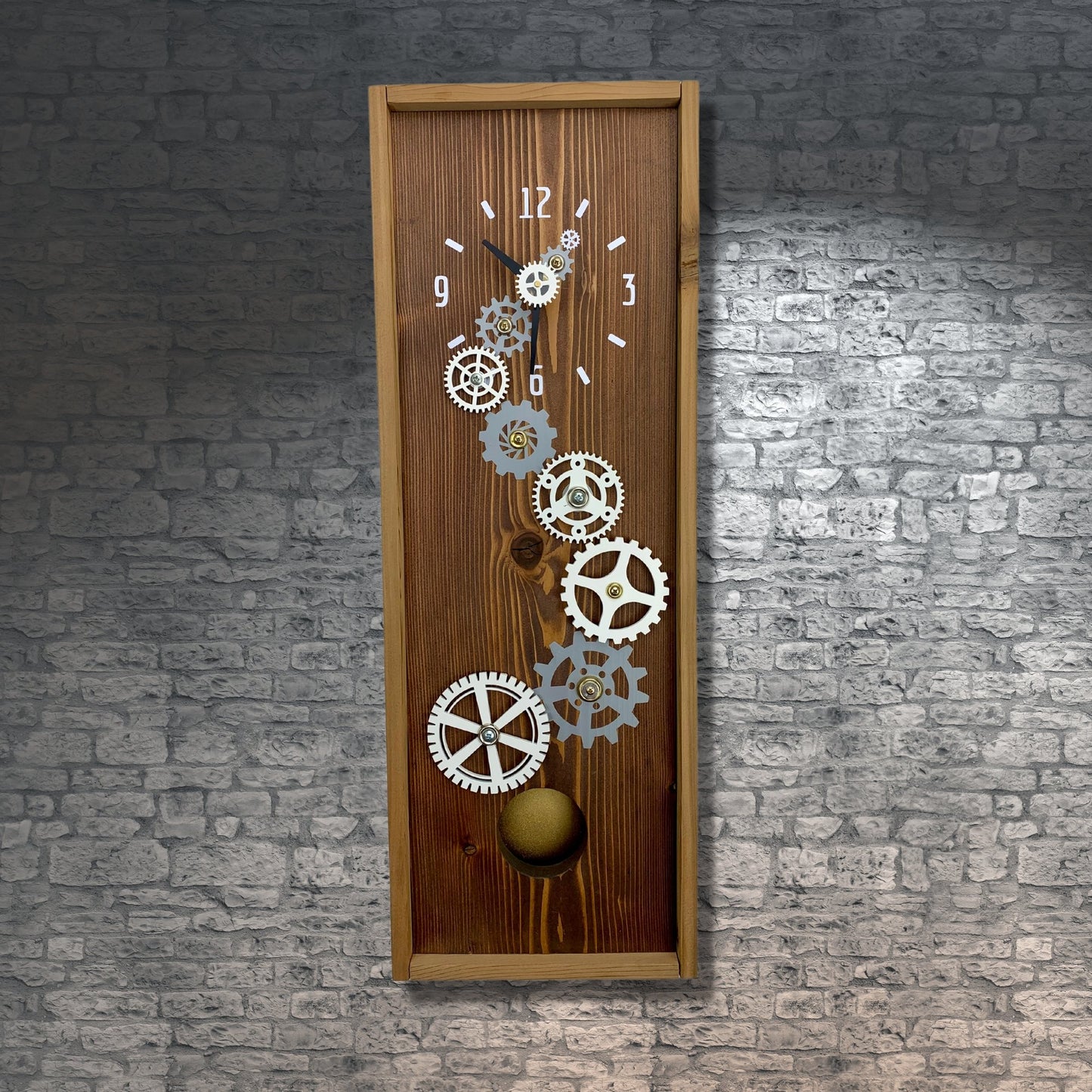 SOLD KingWood Pendulum Wall Clock w/ Gears In Gold