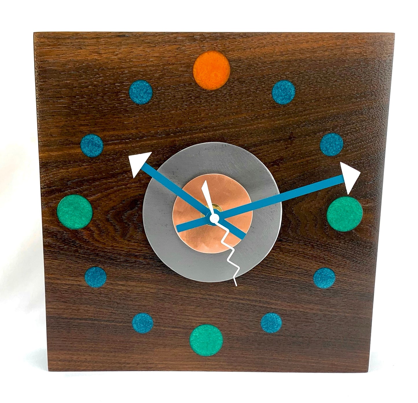 KingWood Reclaimed Walnut Slab "Aurora" Wall Clock with Epoxy Inlay & Steel / Copper