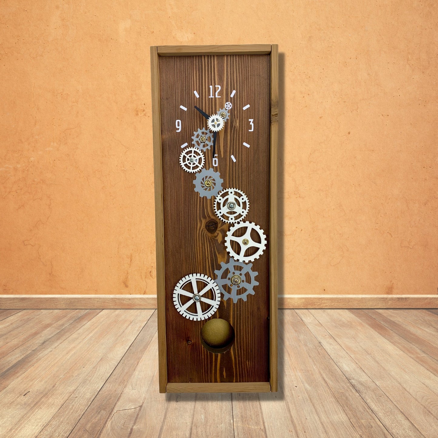 SOLD KingWood Pendulum Wall Clock w/ Gears In Gold