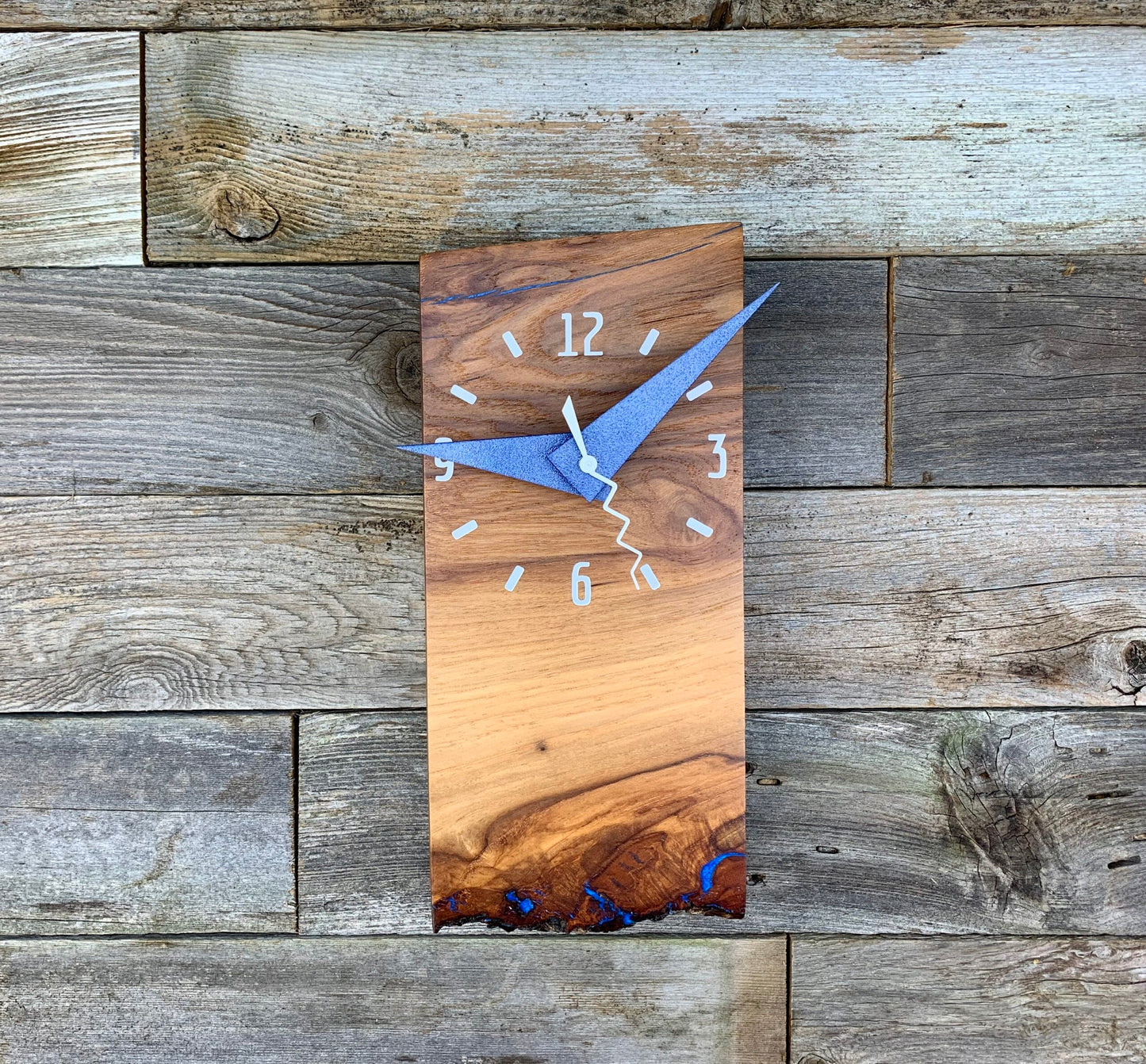 KingWood Live Edge Texas Pecan Slab Wall Clock "Blue Lightning"