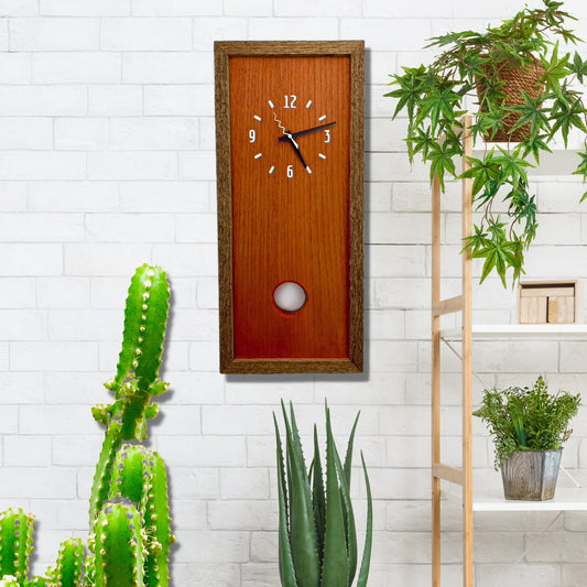 SOLD - KingWood Cedar Pendulum Wall Clock In Orange & White