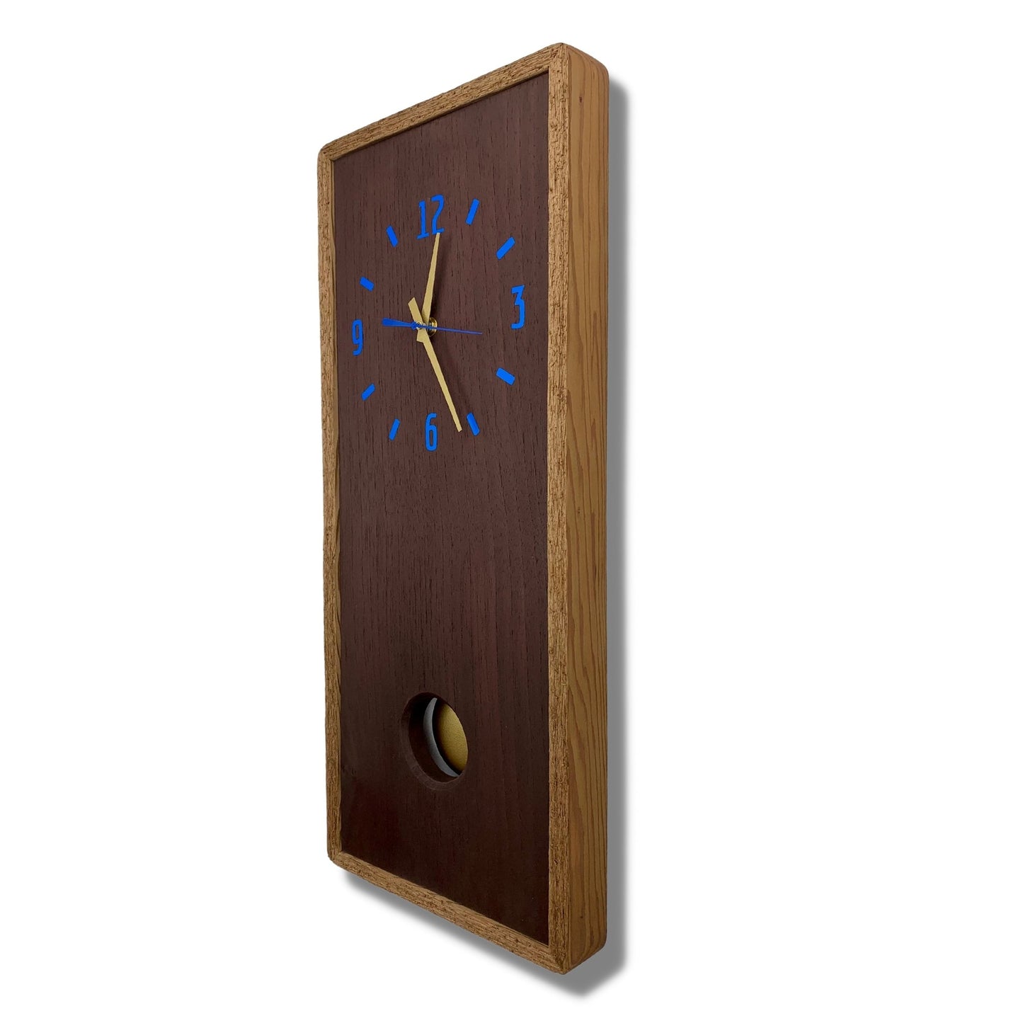 KingWood Cedar Pendulum Clock In Gold & Blue