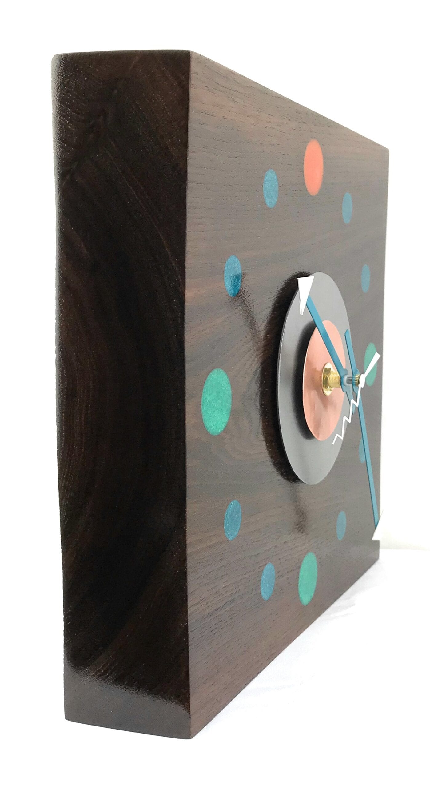 KingWood Reclaimed Walnut Slab "Aurora" Wall Clock with Epoxy Inlay & Steel / Copper