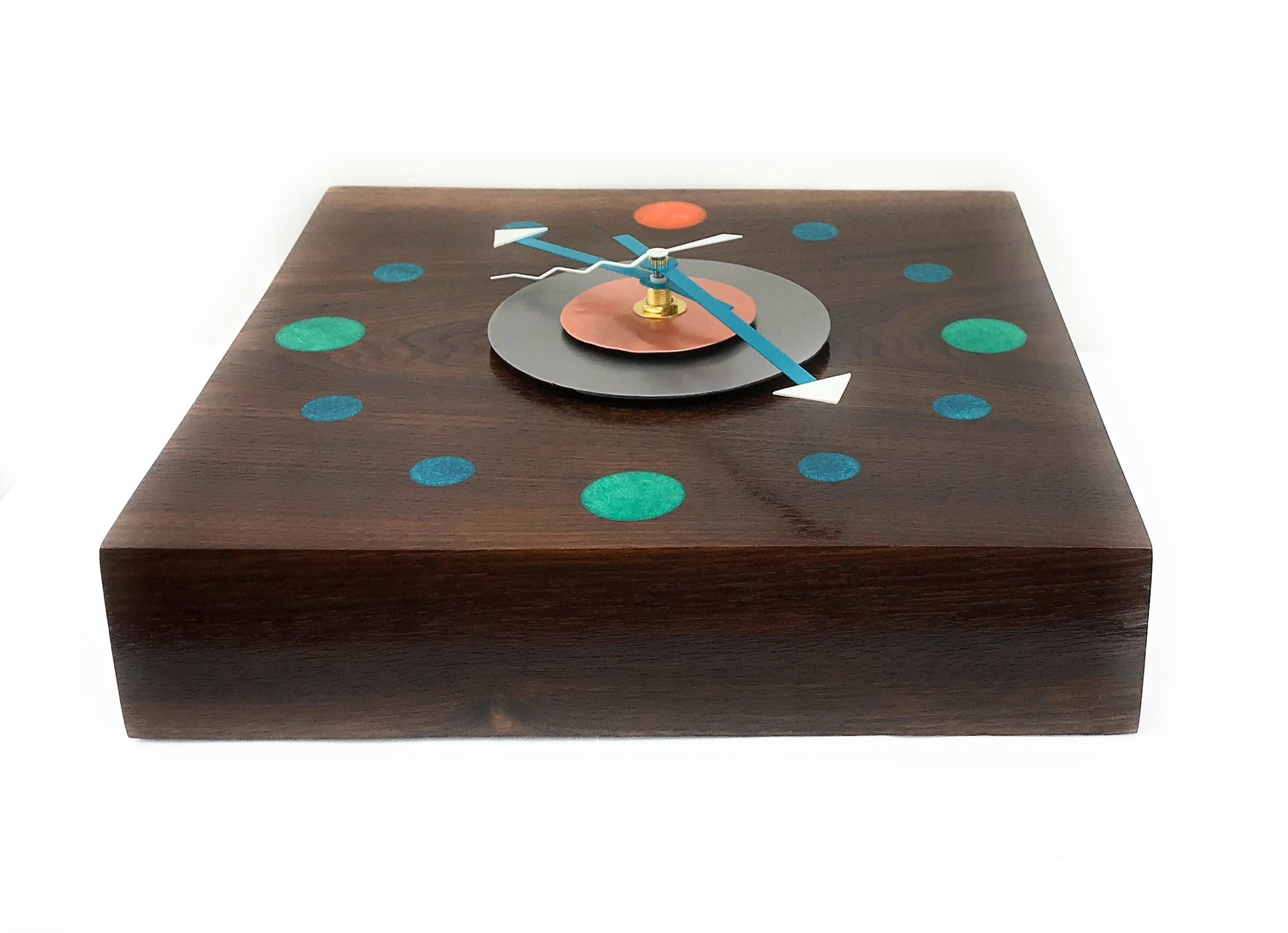 KingWood Reclaimed Walnut Slab "Aurora" Wall Clock with Epoxy Inlay & Steel / Copper