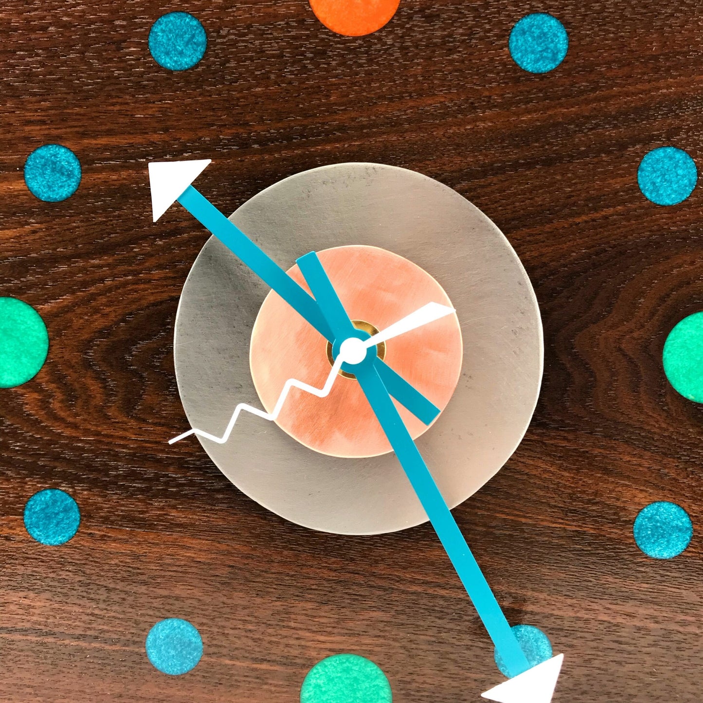 KingWood Reclaimed Walnut Slab "Aurora" Wall Clock with Epoxy Inlay & Steel / Copper