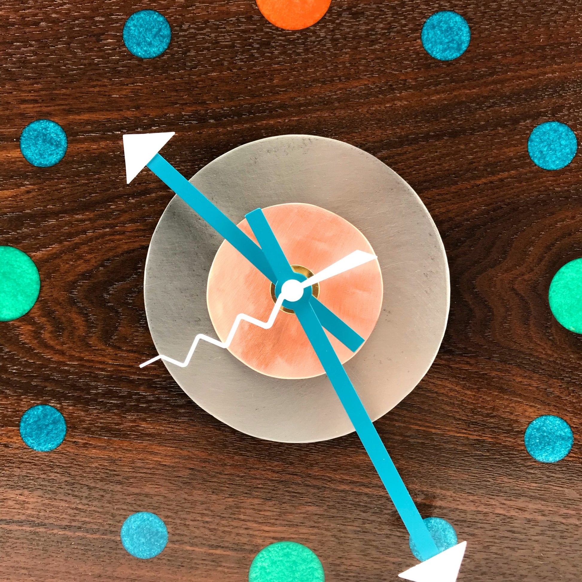 KingWood Reclaimed Walnut Slab "Aurora" Wall Clock with Epoxy Inlay & Steel / Copper