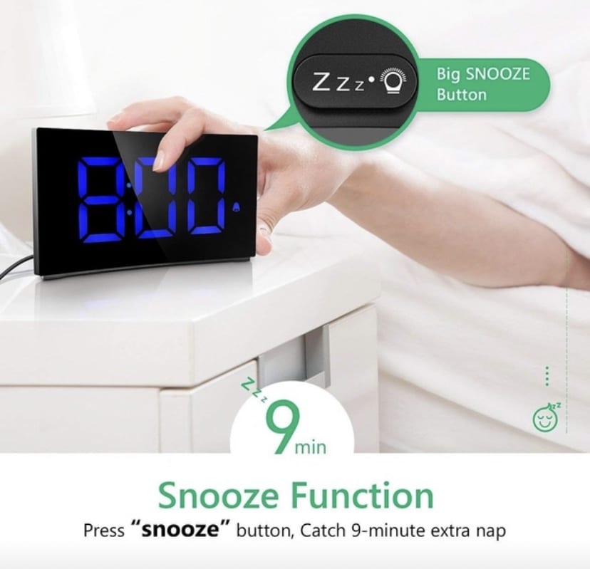 Large 5 Inch Display LED Alarm Clock snooze button