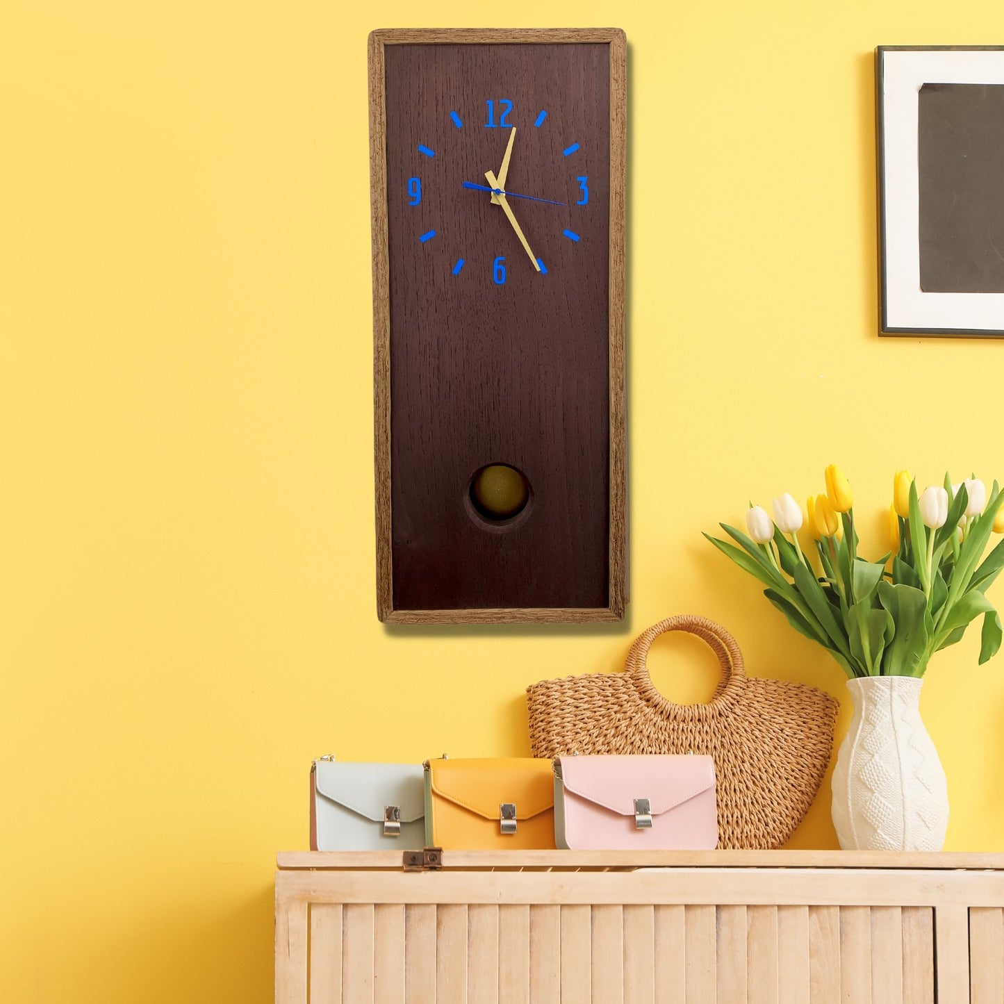 KingWood Cedar Pendulum Clock In Gold & Blue
