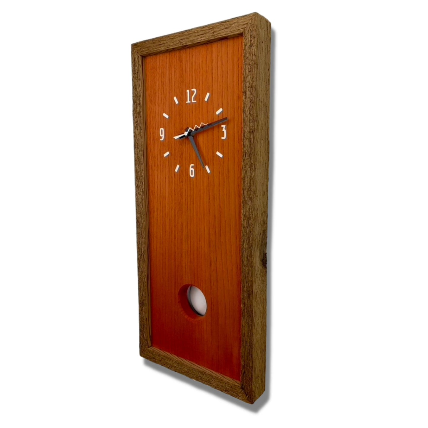 SOLD - KingWood Cedar Pendulum Wall Clock In Orange & White