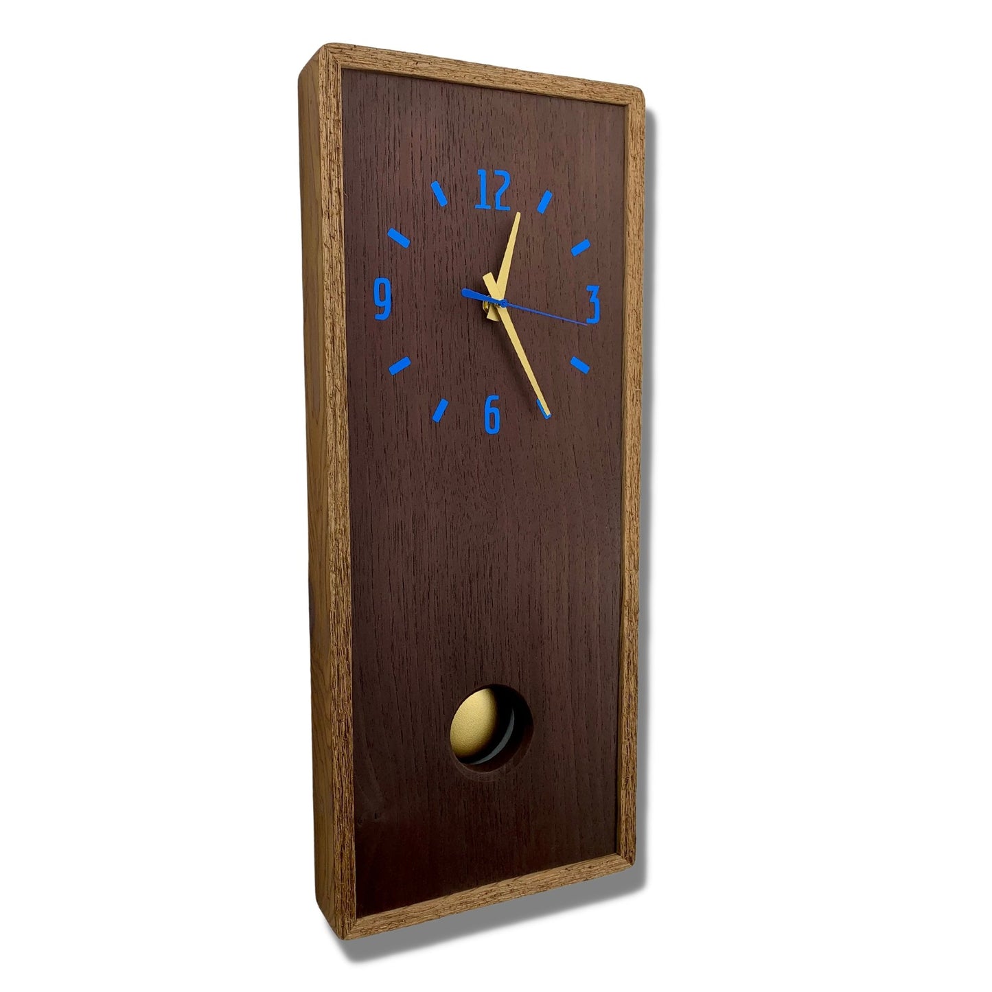 KingWood Cedar Pendulum Clock In Gold & Blue