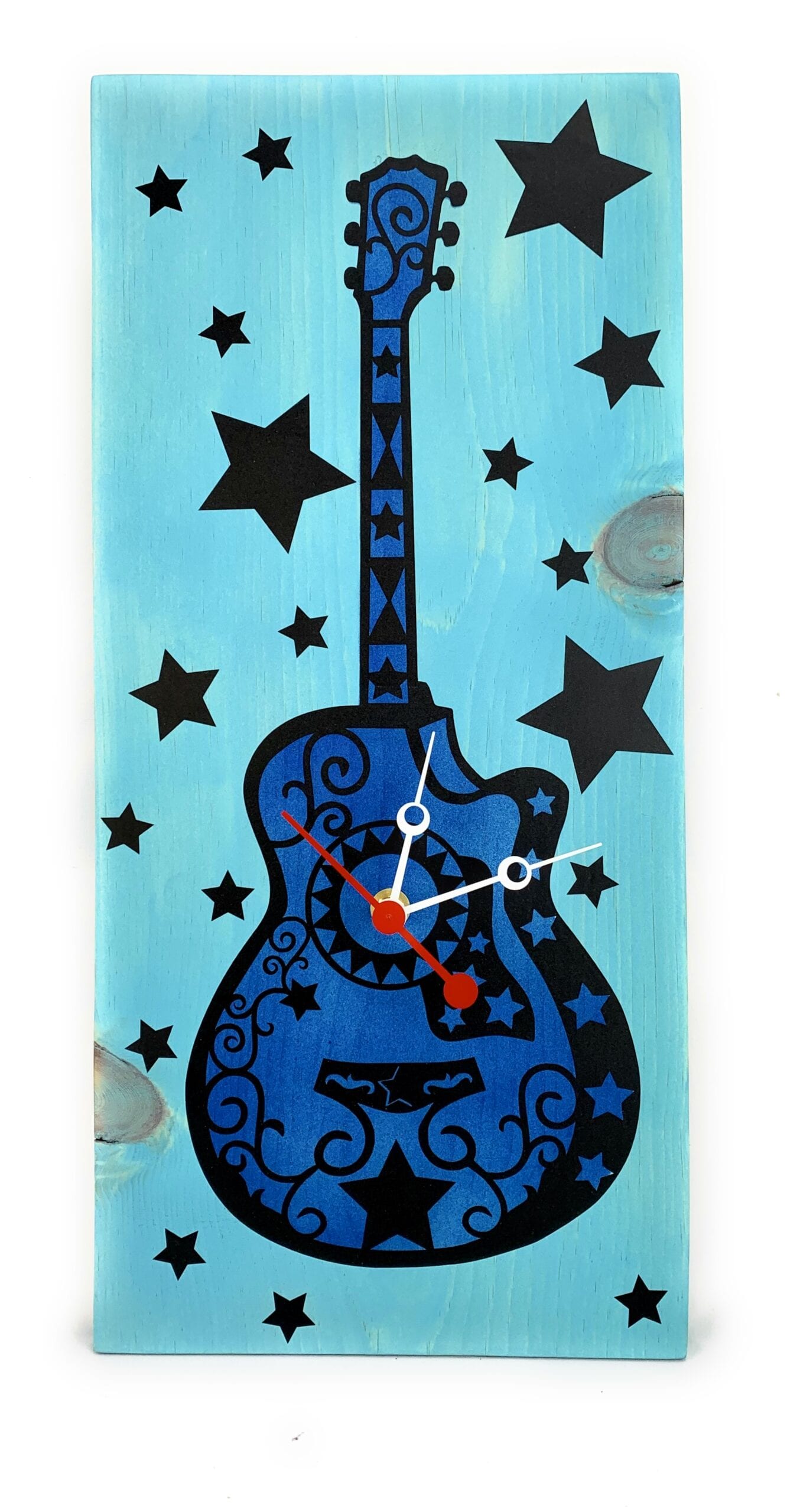 KingWood "Guitar Star" Wood Plank Wall Clock