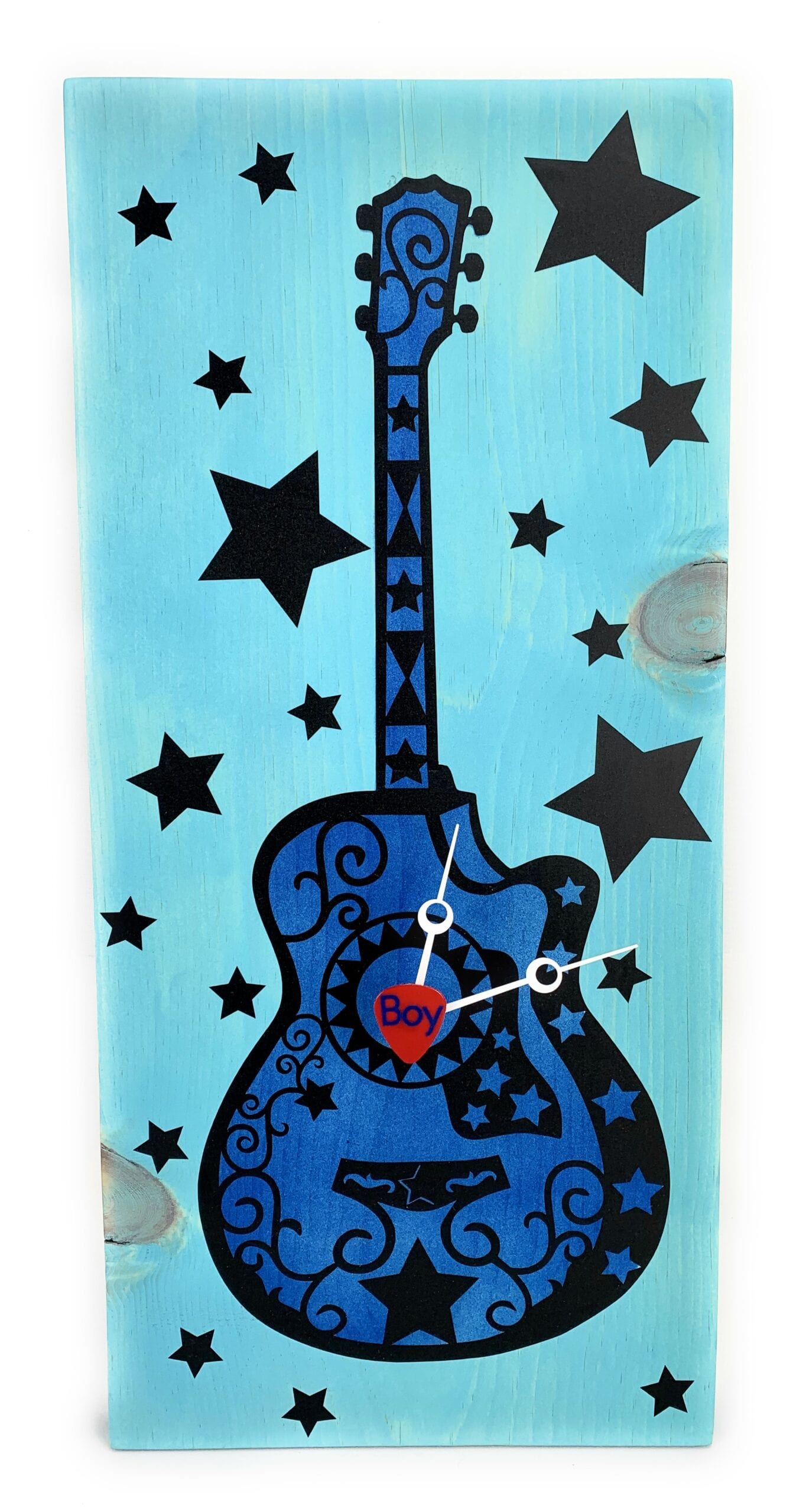 KingWood "Guitar Star" Wood Plank Wall Clock