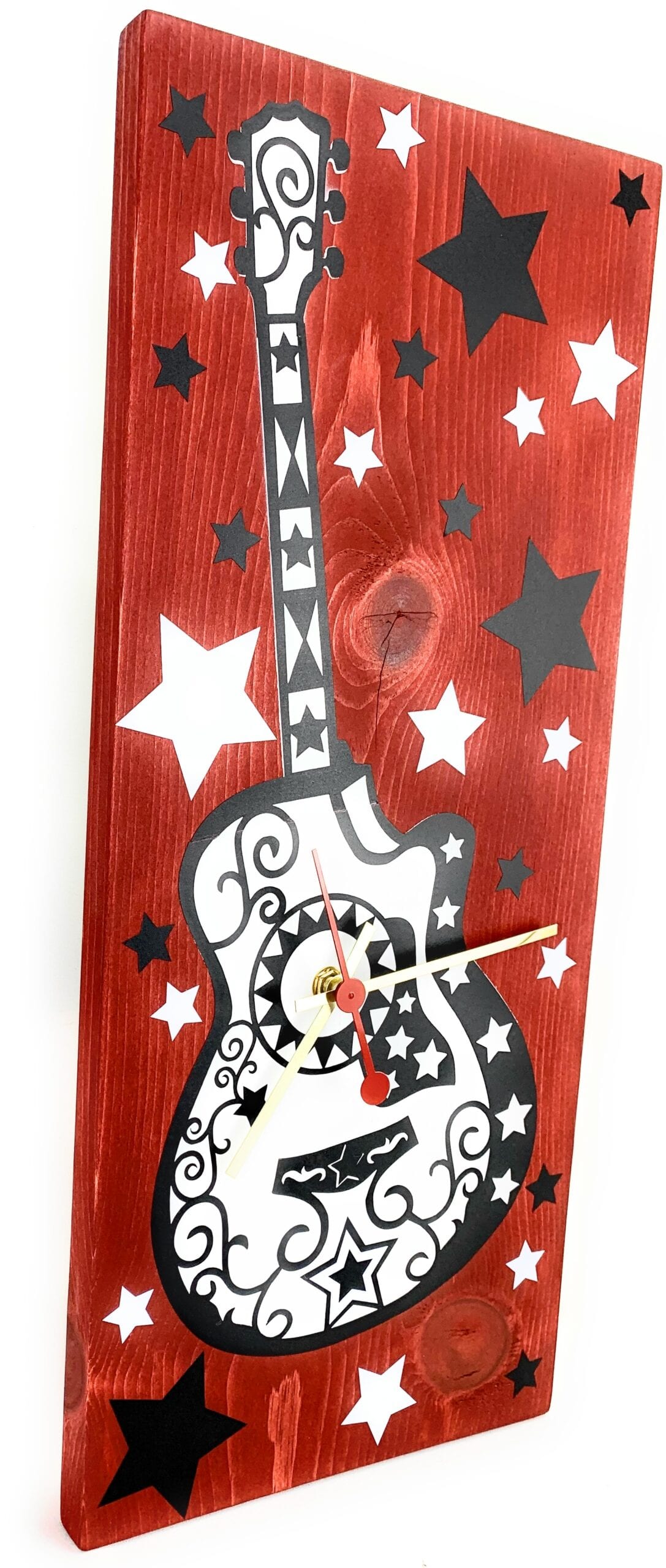 KingWood "Guitar Star" Wood Plank Wall Clock Red
