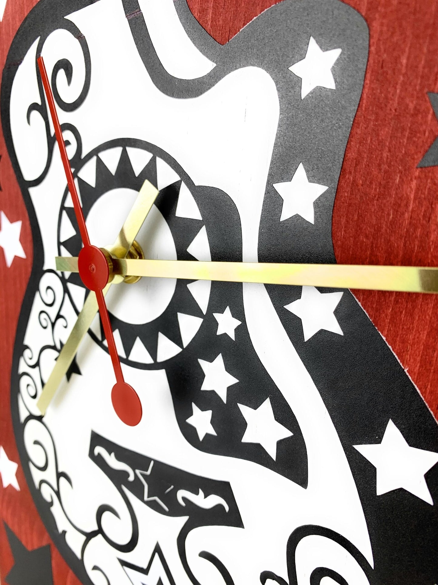 KingWood "Guitar Star" Wood Plank Wall Clock Red